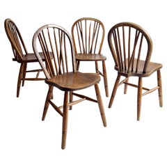 Used 4 High Wycombe Elm spindle hoop Back Windsor dining Chairs, 1942