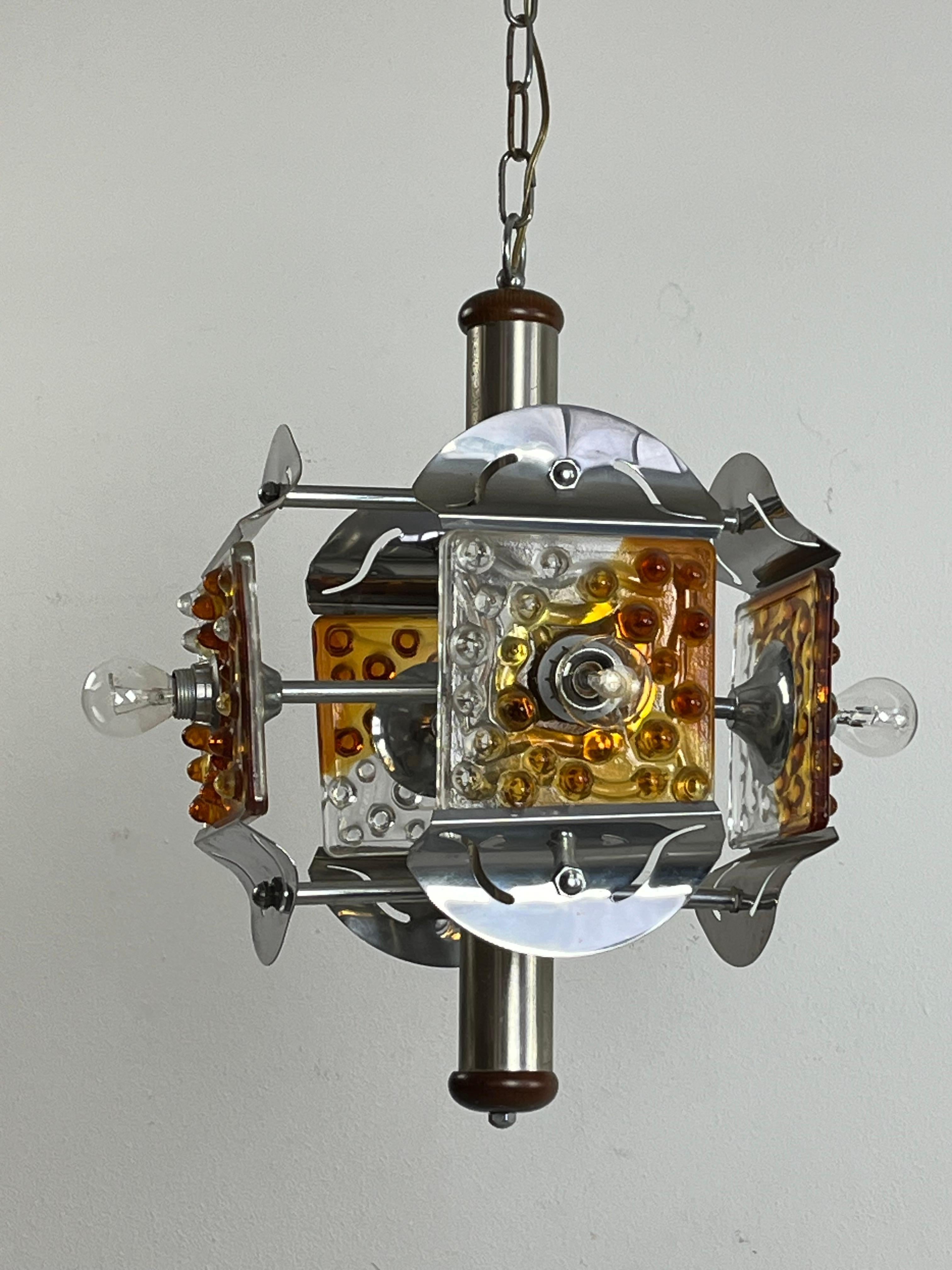 Vintage 4-Light Murano Glass Chandelier Attributed To Mazzega 1970s In Good Condition For Sale In Palermo, IT