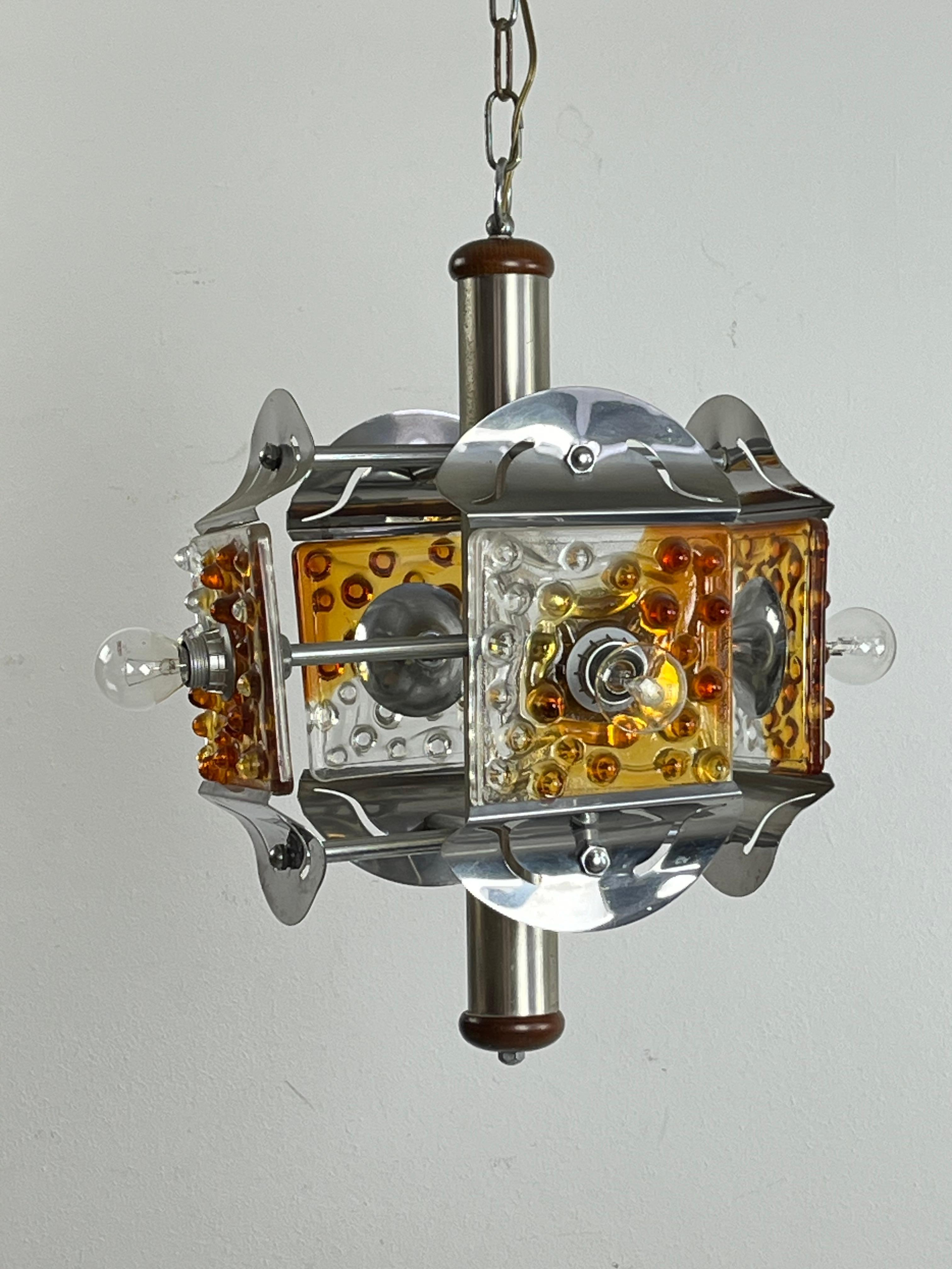 Steel Vintage 4-Light Murano Glass Chandelier Attributed To Mazzega 1970s For Sale