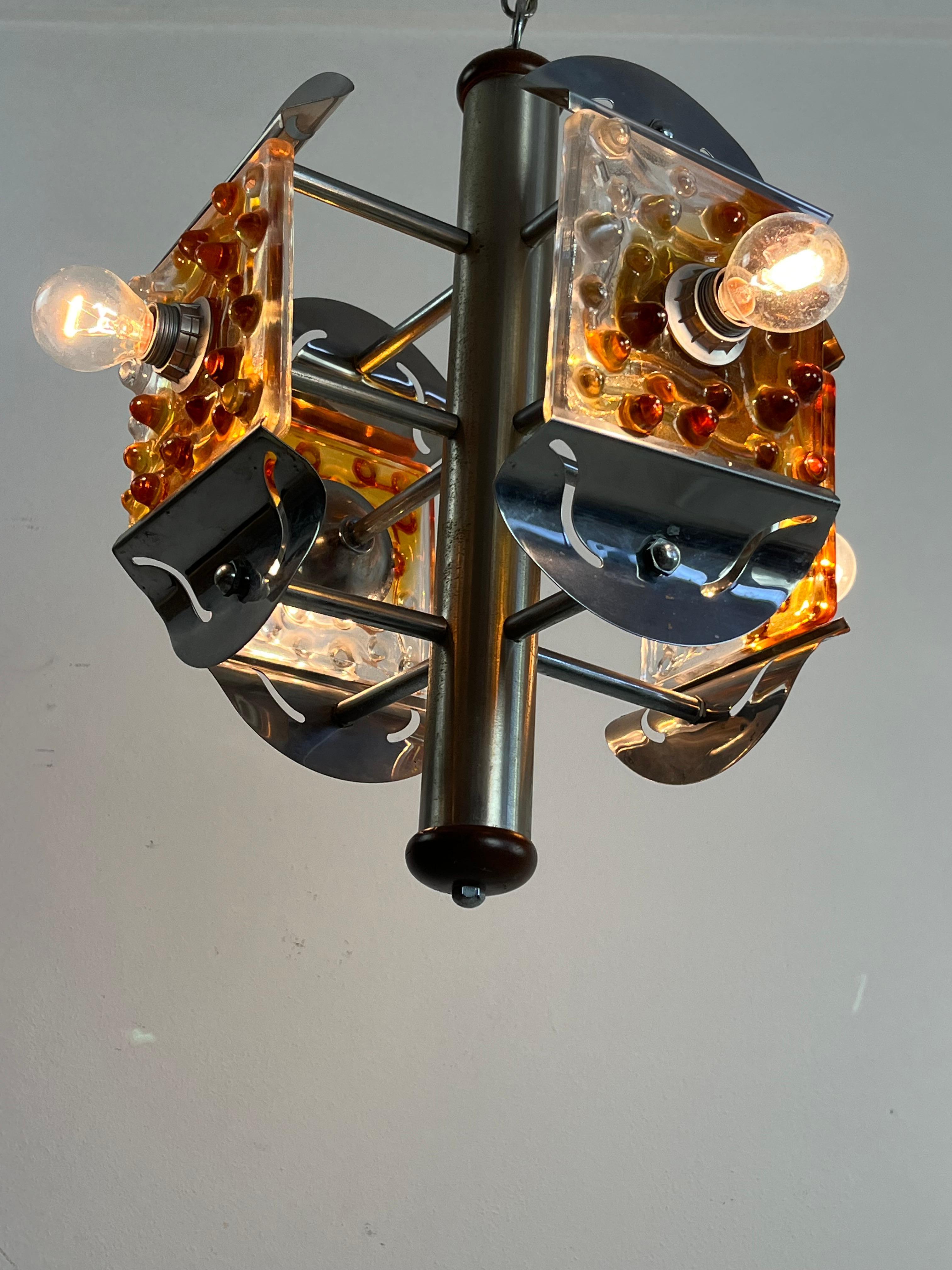 Vintage 4-Light Murano Glass Chandelier Attributed To Mazzega 1970s For Sale 1