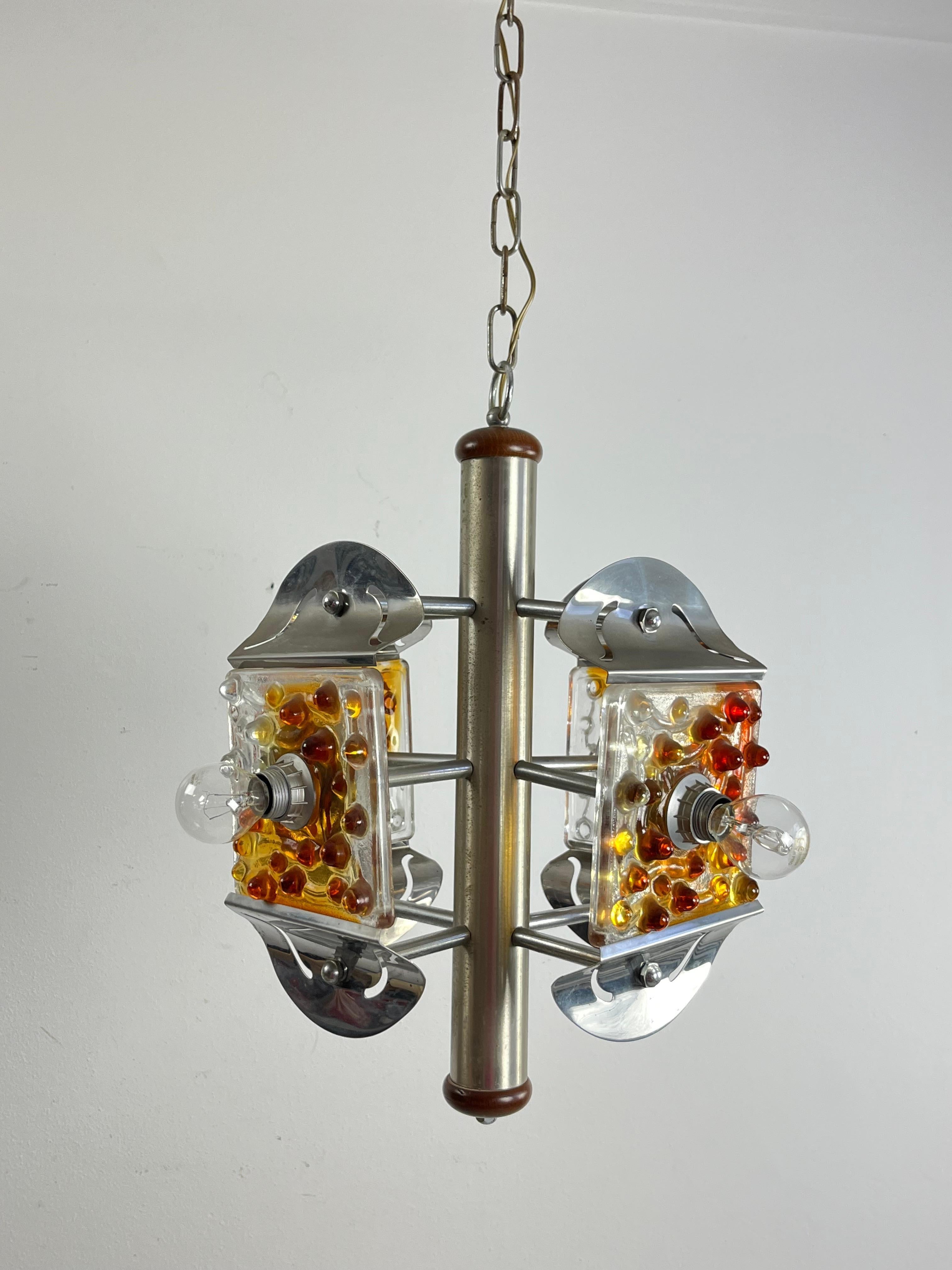 Vintage 4-Light Murano Glass Chandelier Attributed To Mazzega 1970s For Sale 3