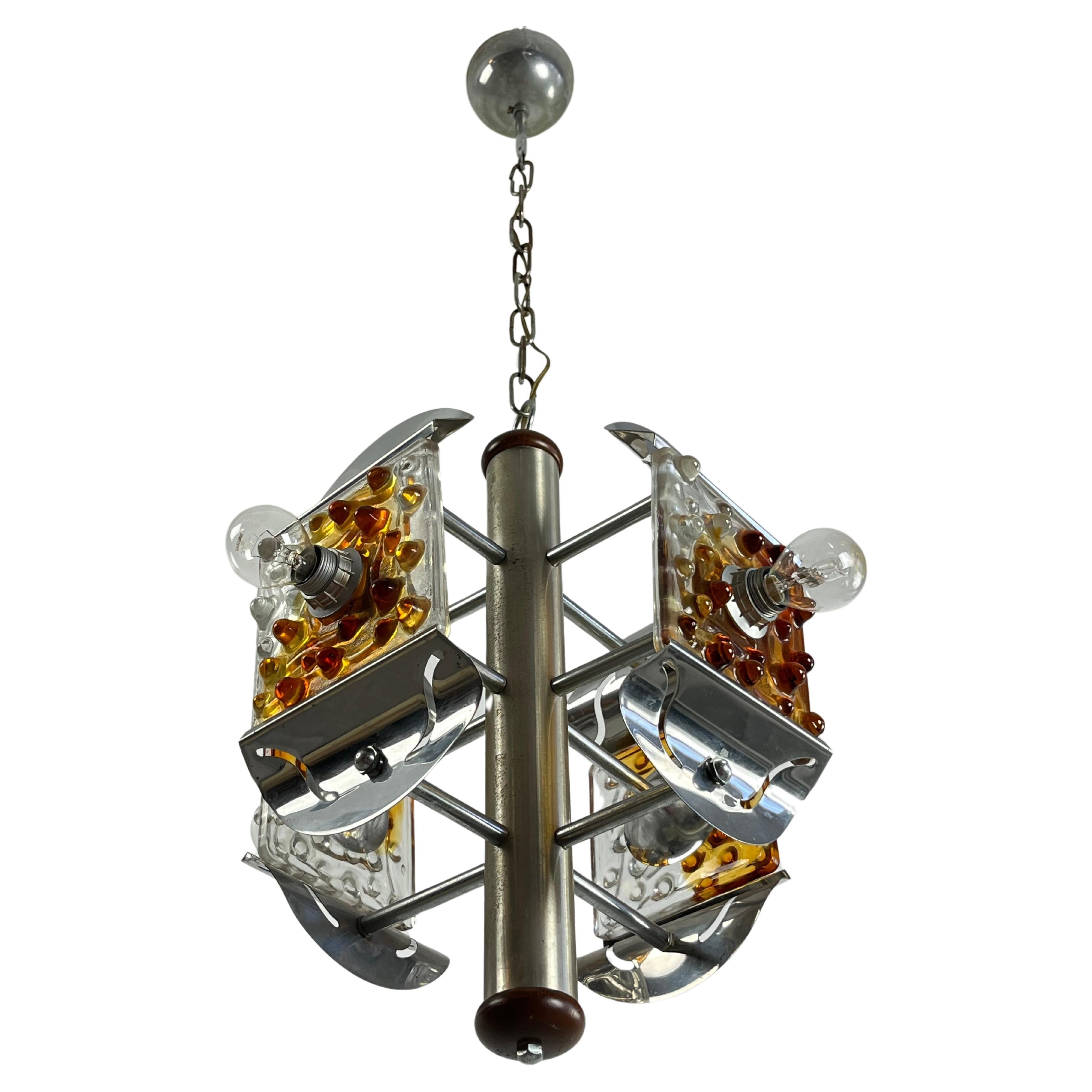 Vintage 4-Light Murano Glass Chandelier Attributed To Mazzega 1970s For Sale