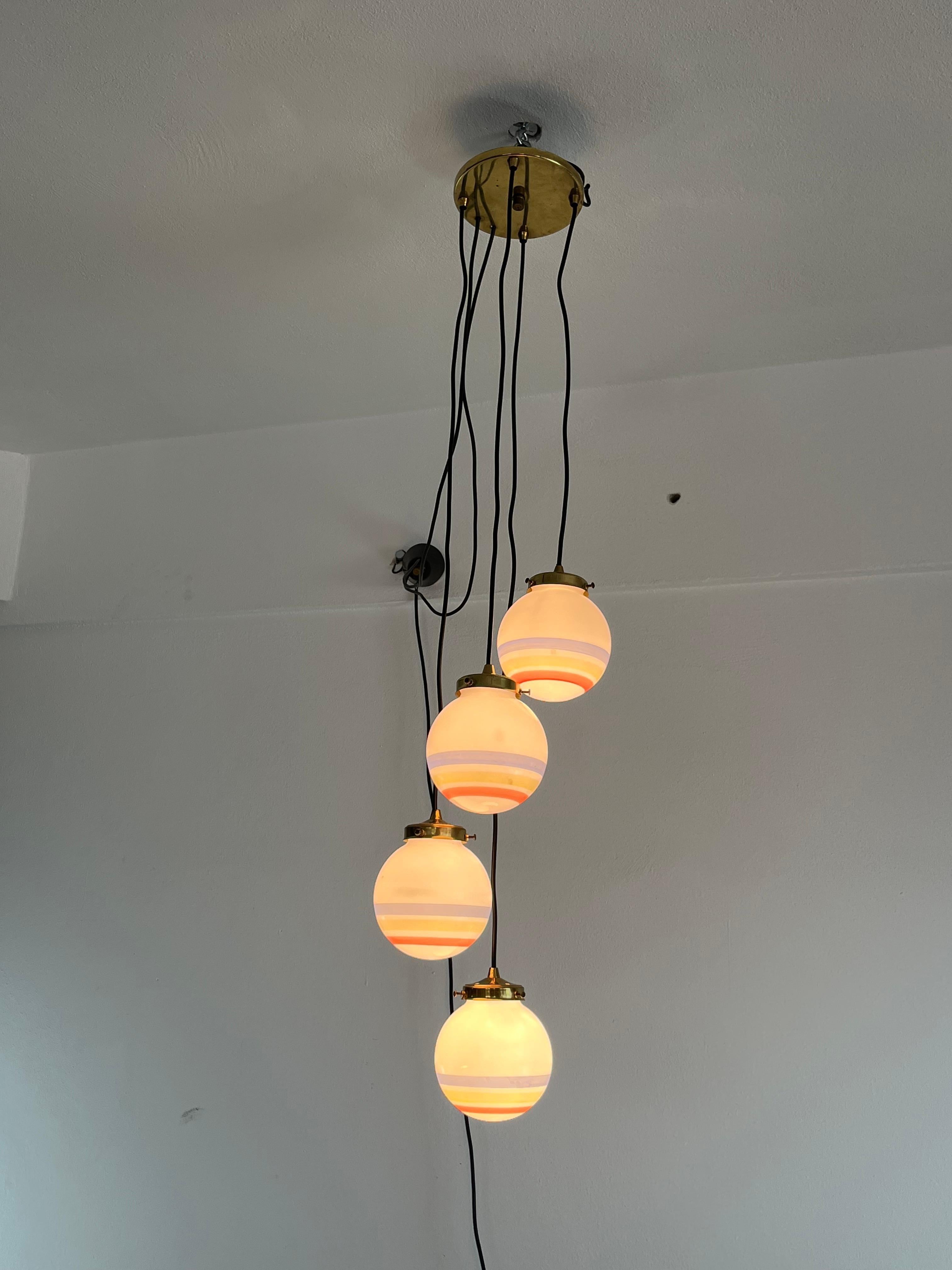 Italian Vintage 4-light Suspension Lamp, Glass, Italy, 1970s For Sale