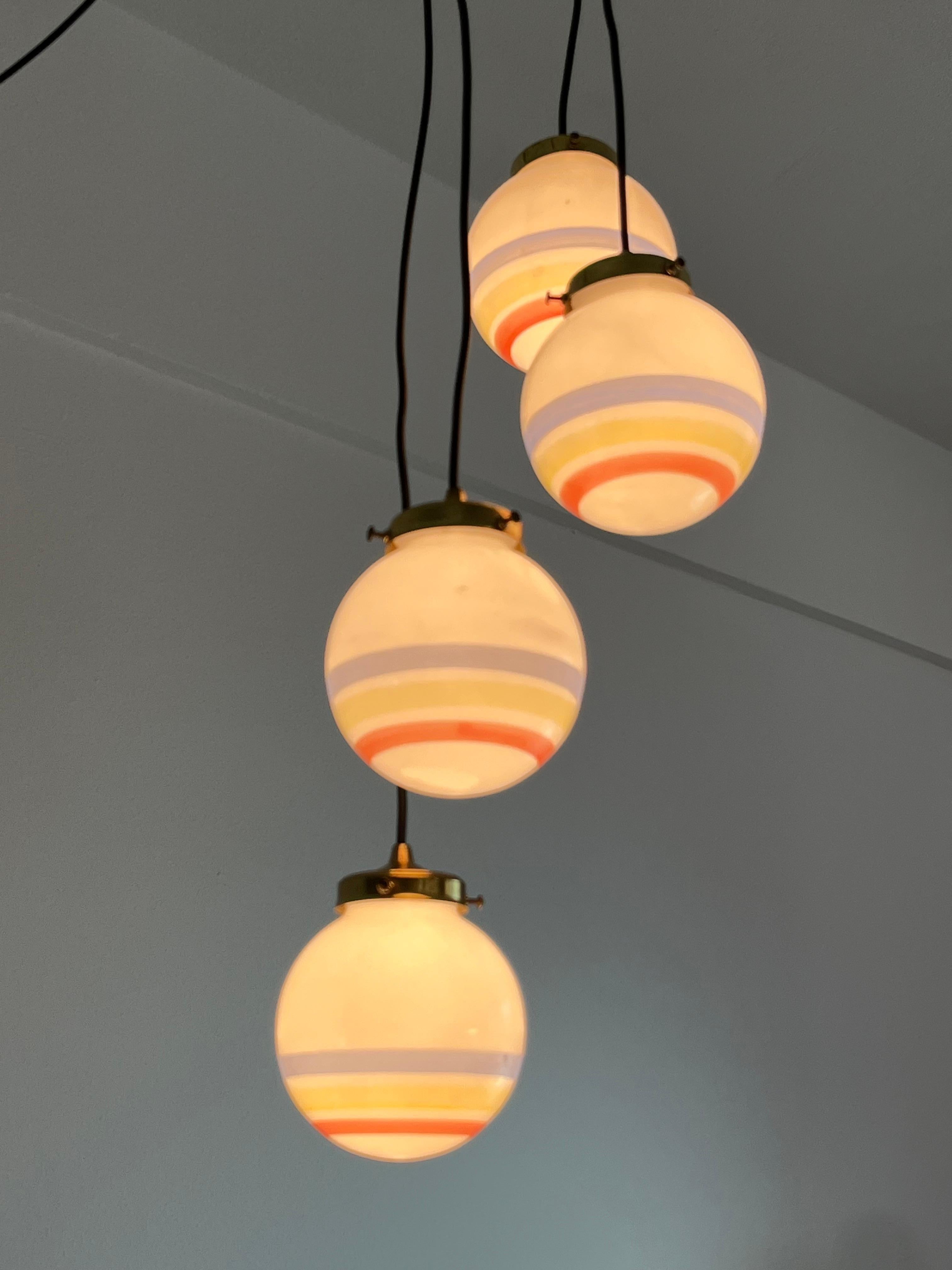 Other Vintage 4-light Suspension Lamp, Glass, Italy, 1970s For Sale