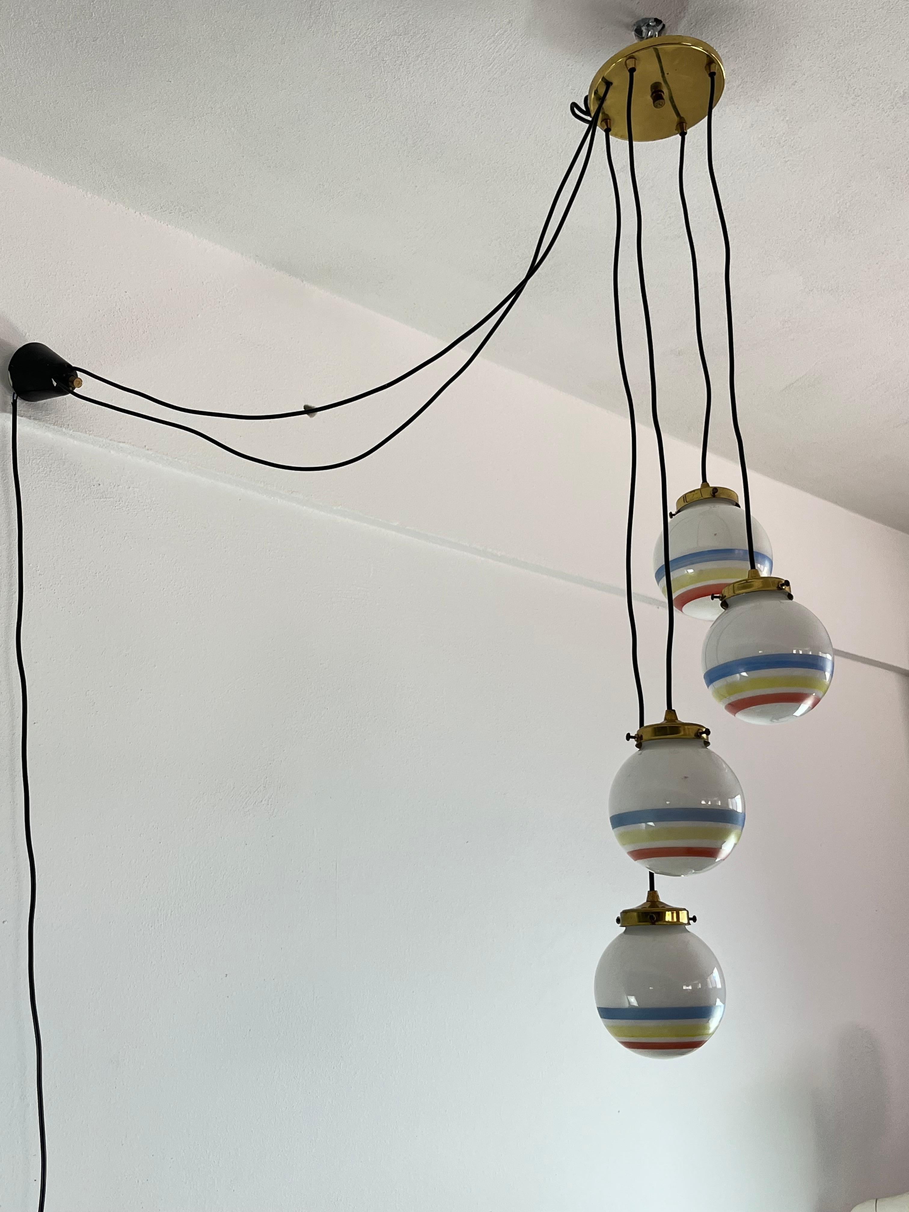 Vintage 4-light Suspension Lamp, Glass, Italy, 1970s In Good Condition For Sale In Palermo, IT