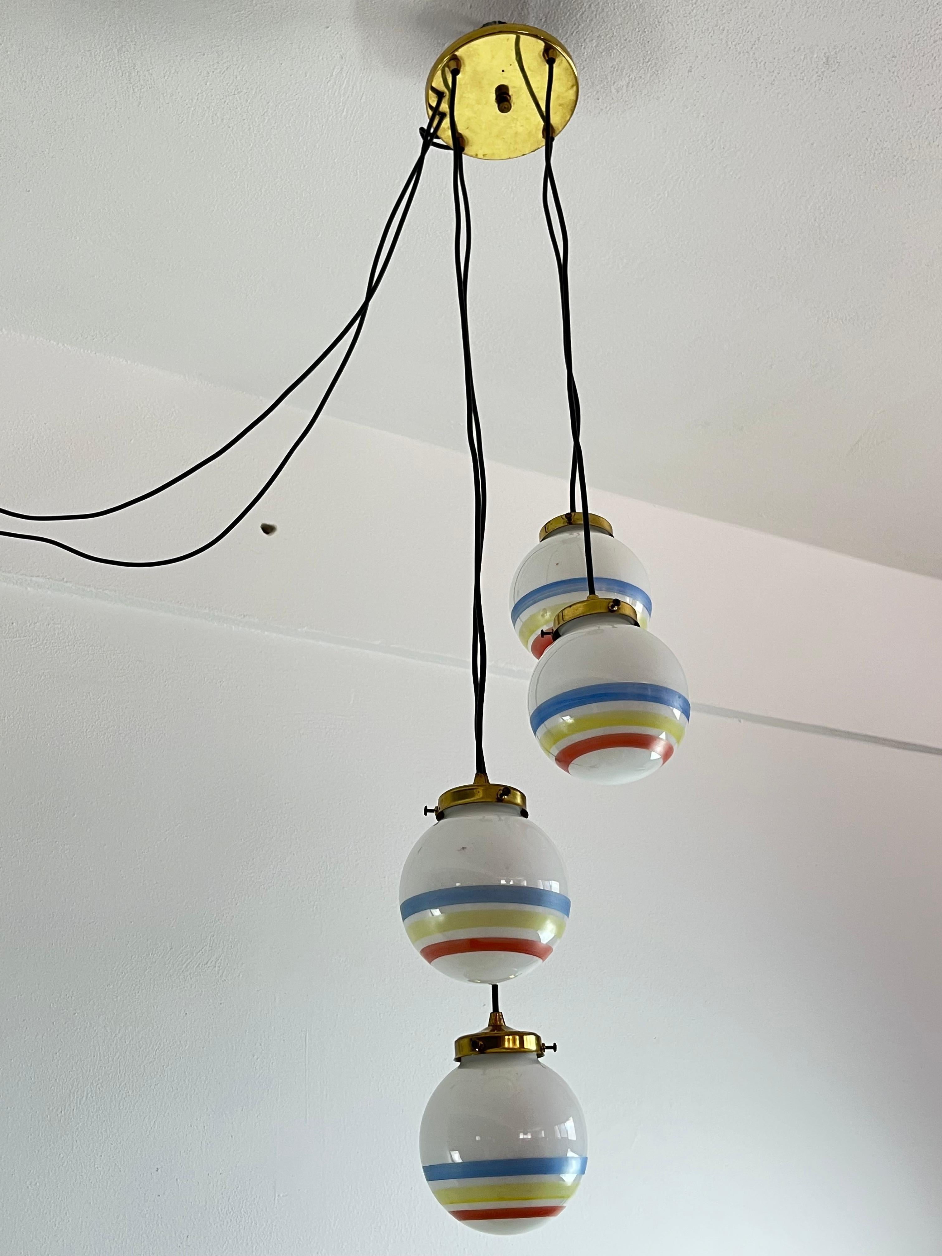 Late 20th Century Vintage 4-light Suspension Lamp, Glass, Italy, 1970s For Sale