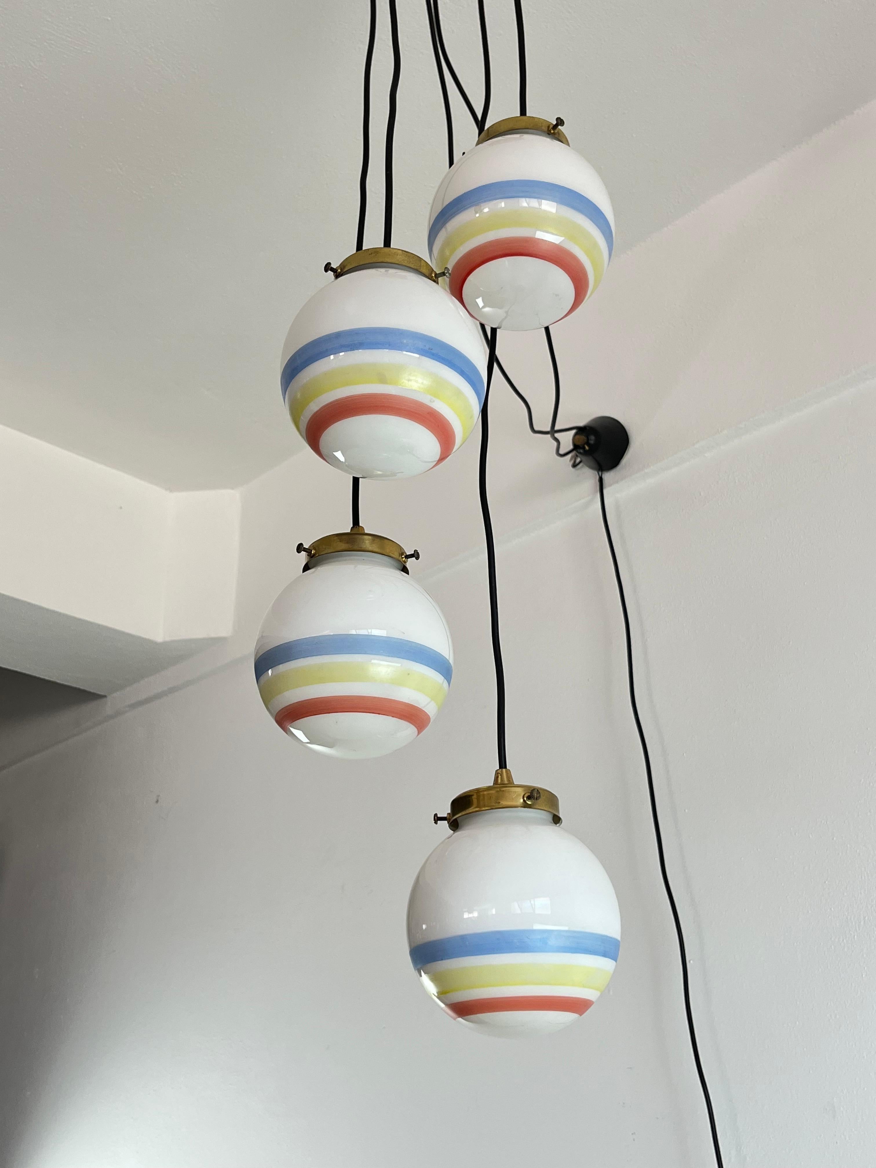 Vintage 4-light Suspension Lamp, Glass, Italy, 1970s For Sale 1