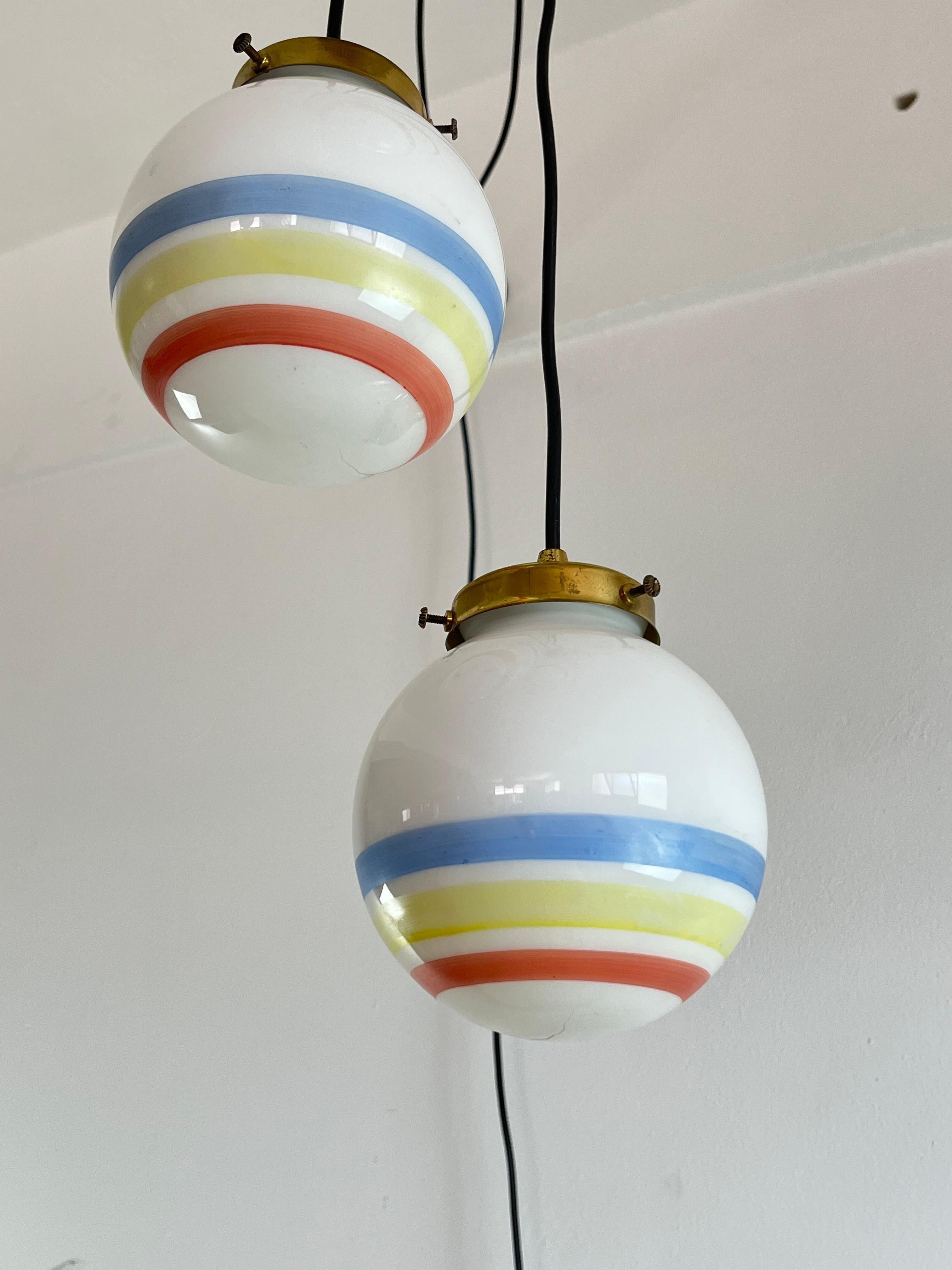 Vintage 4-light Suspension Lamp, Glass, Italy, 1970s For Sale 2
