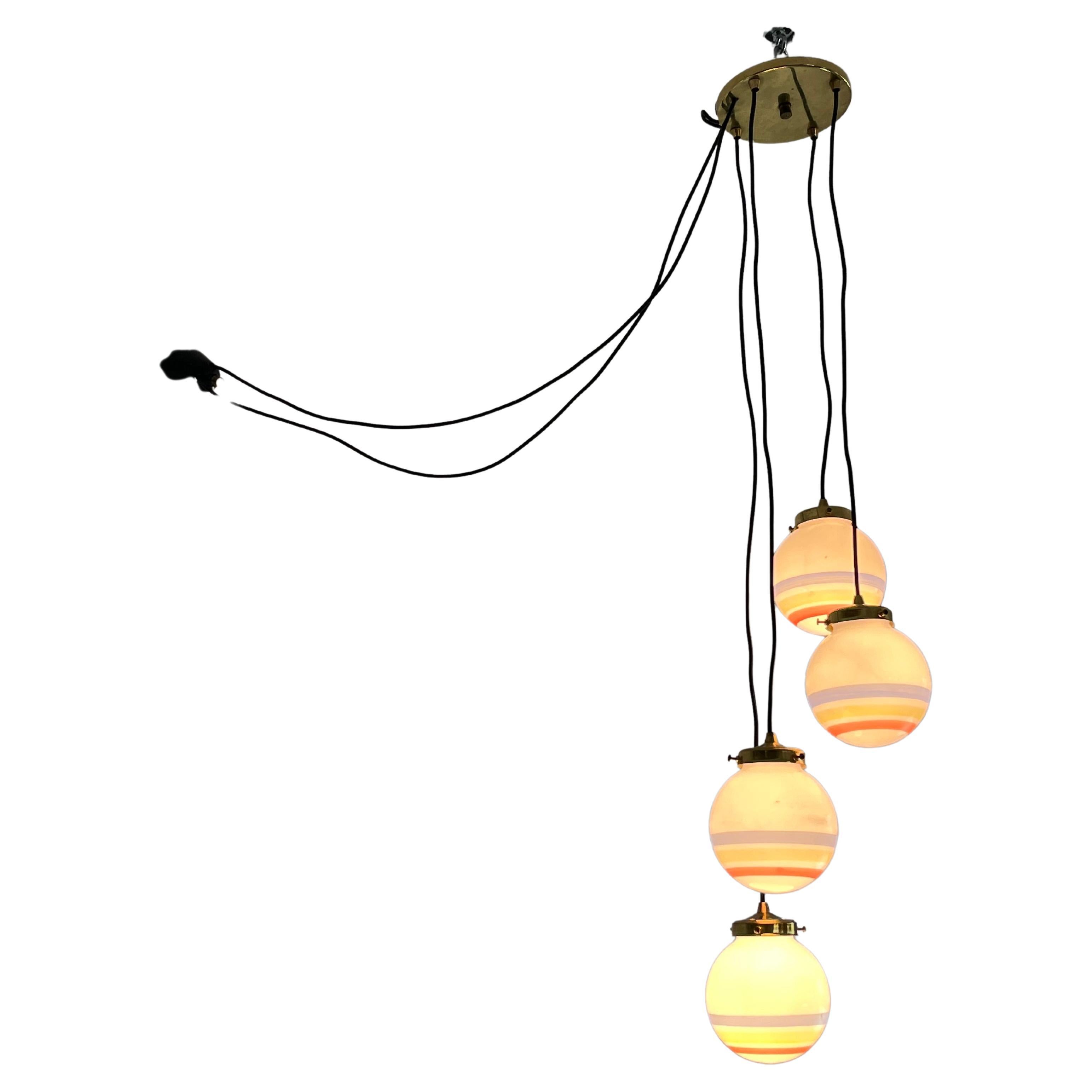 Vintage 4-light Suspension Lamp, Glass, Italy, 1970s