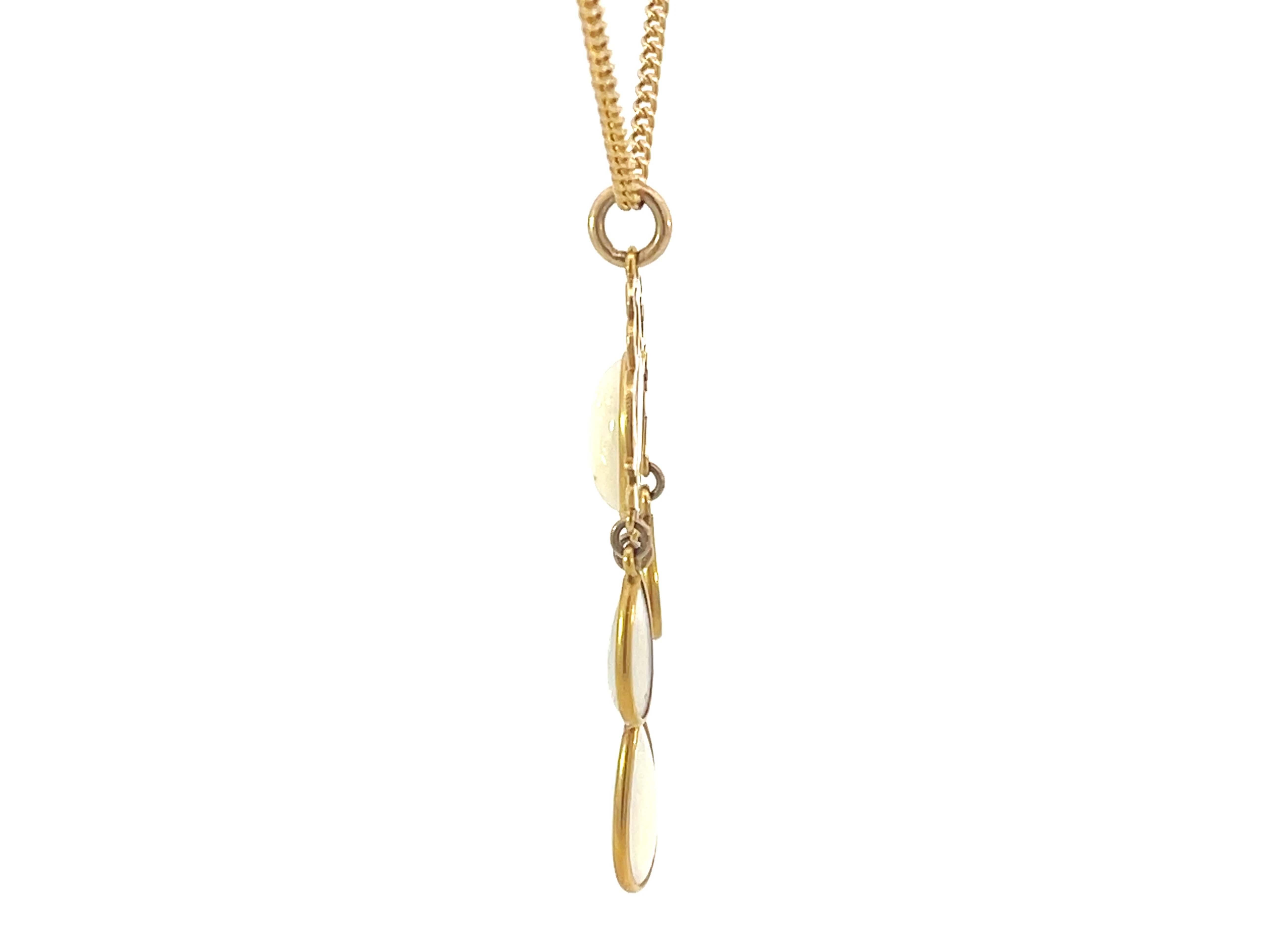 Women's Vintage 4 Opal Drop Pendant Necklace 14k Yellow Gold For Sale