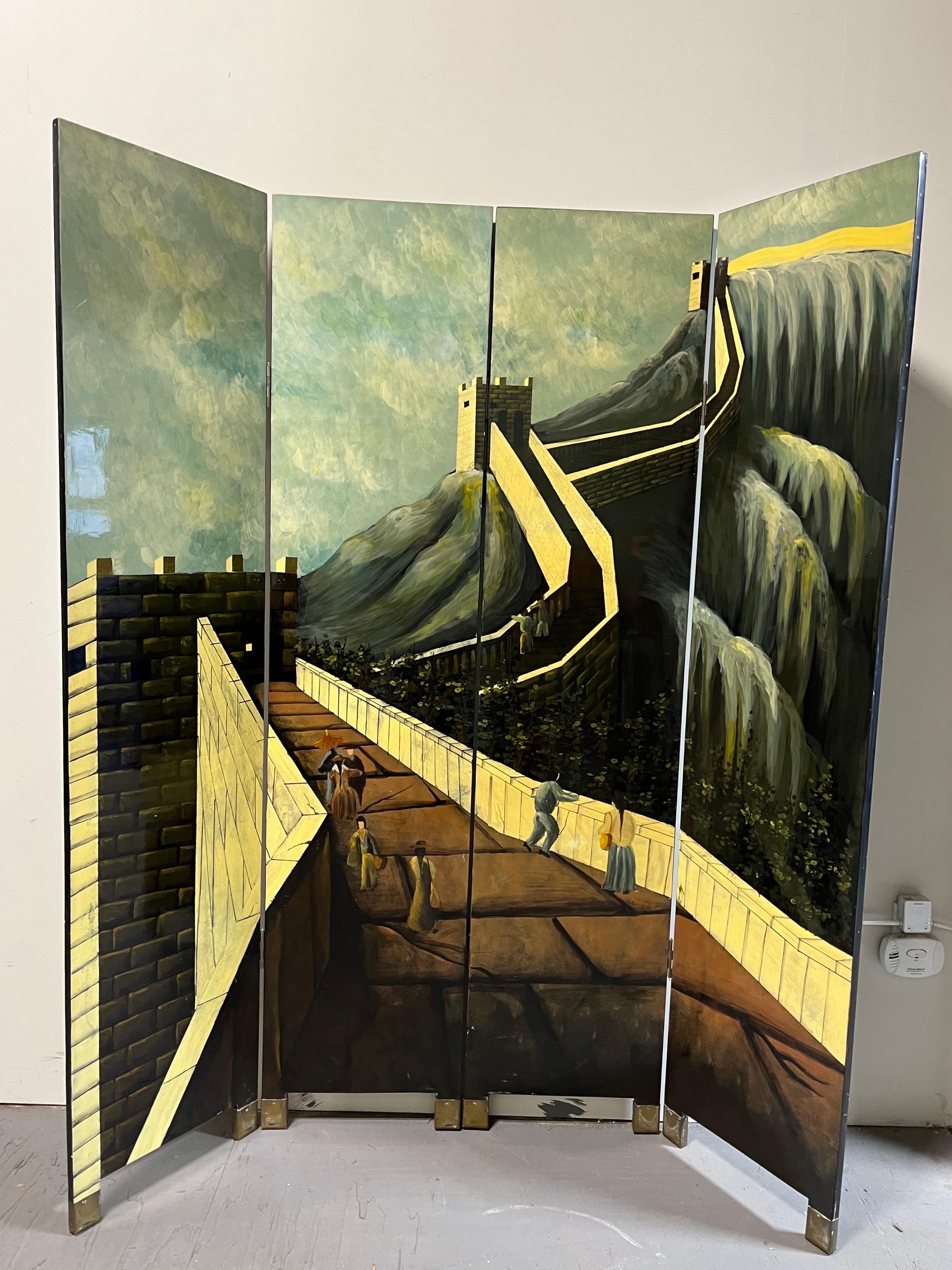 Unknown Vintage 4 Panel Chinoiserie Room Divider Screen For Sale
