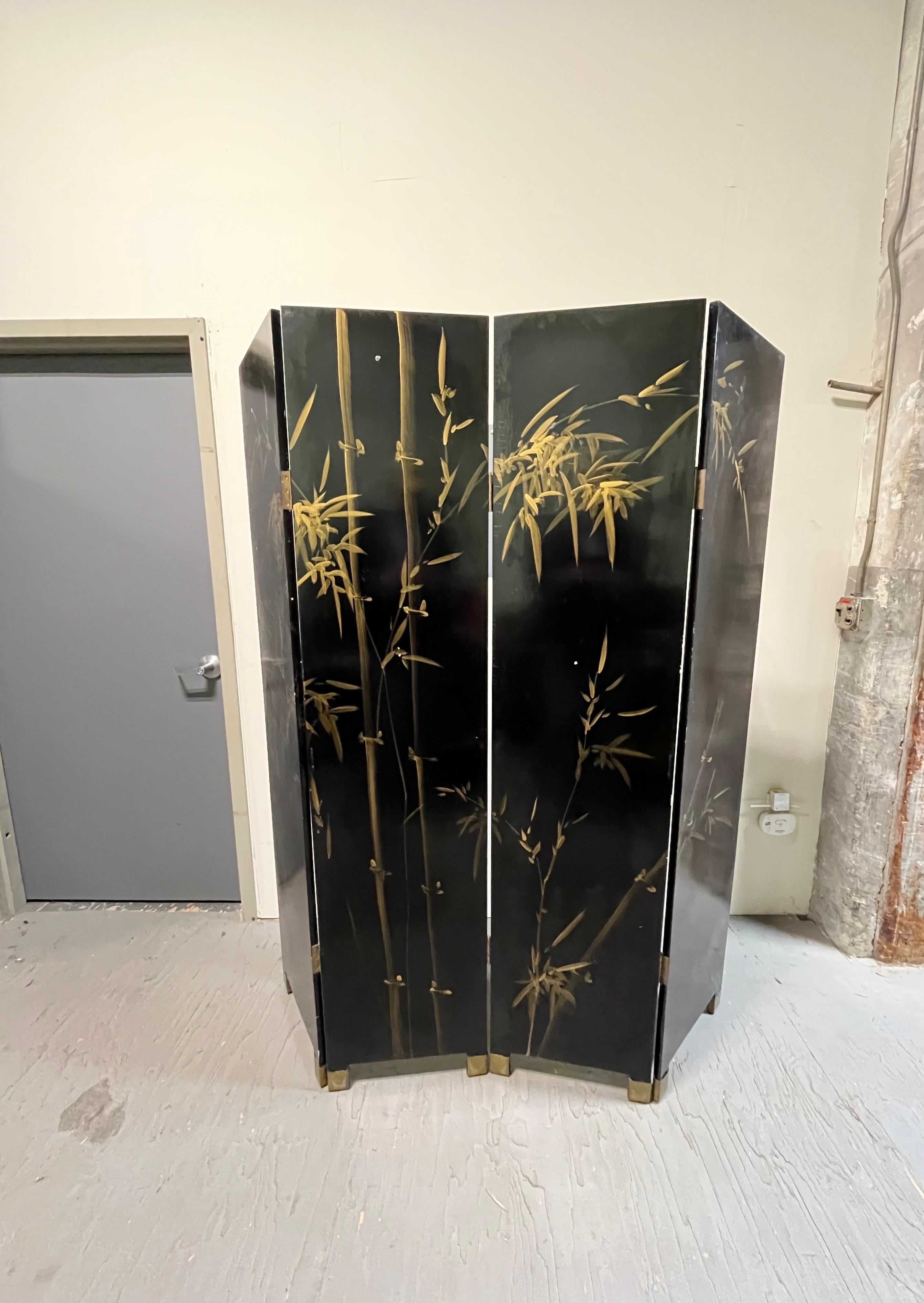 Painted Vintage 4 Panel Chinoiserie Room Divider Screen For Sale