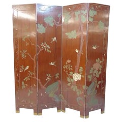 Vintage 4 Panel Japanese Screen, Decorated on Both Sides