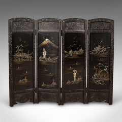 Vintage 4 Panel Japanned Screen, Japanese, Room Divider, Fire Guard, Art Deco