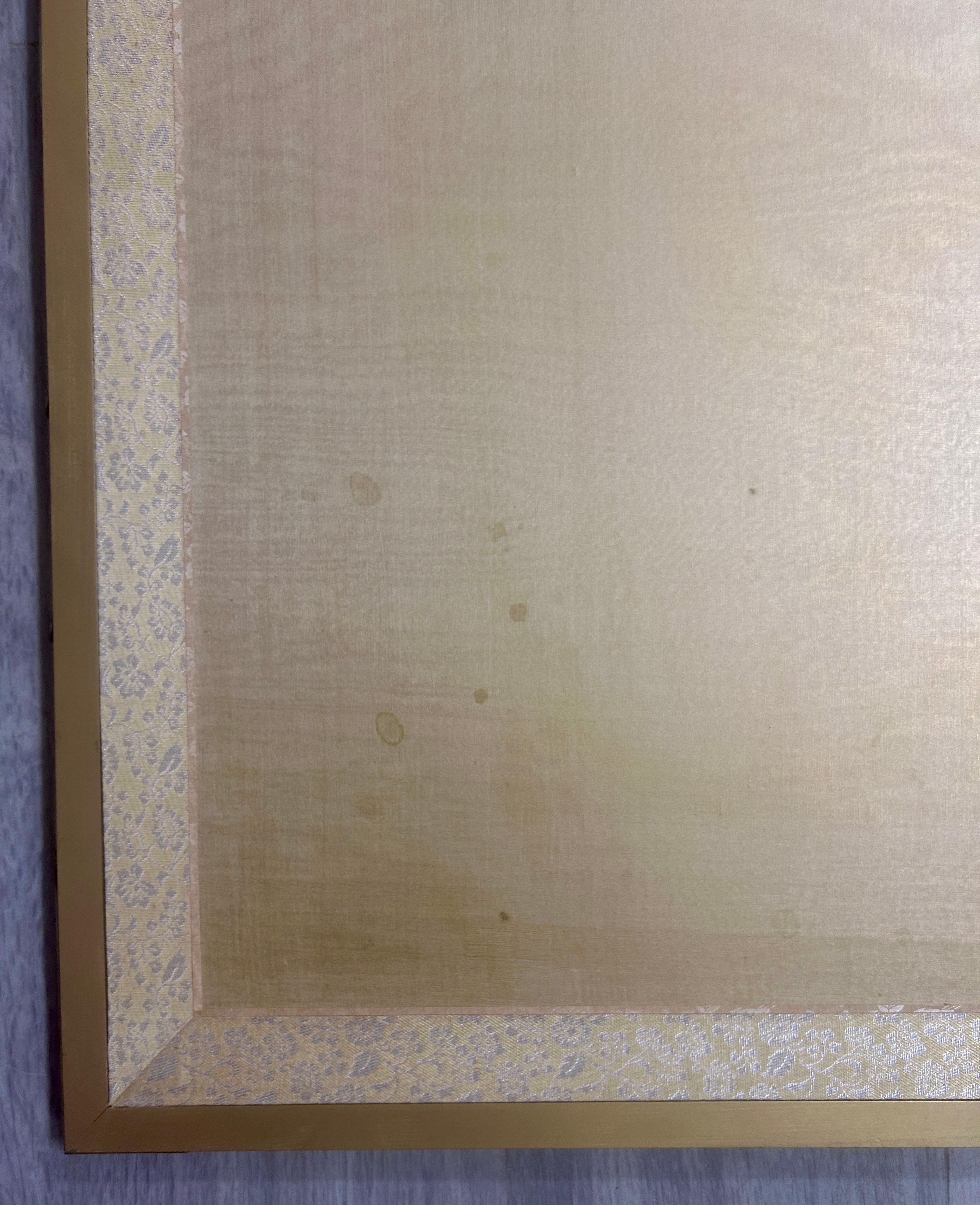 Vintage 4-Panel Silk Japanese Byobu Folding Screen with White Peonies For Sale 4