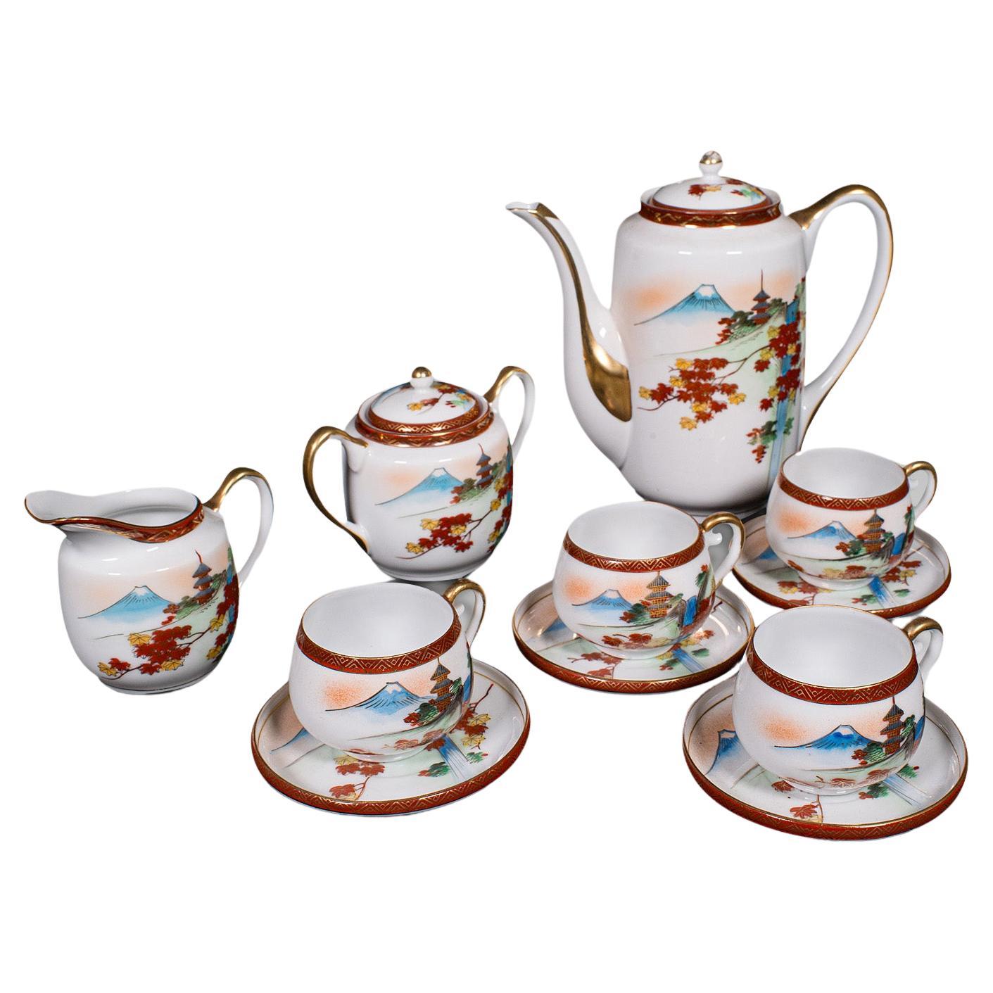 Vintage 4-person Tea Set, Japanese, Ceramic, Teapot, Cups, After Arita, Art Deco For Sale