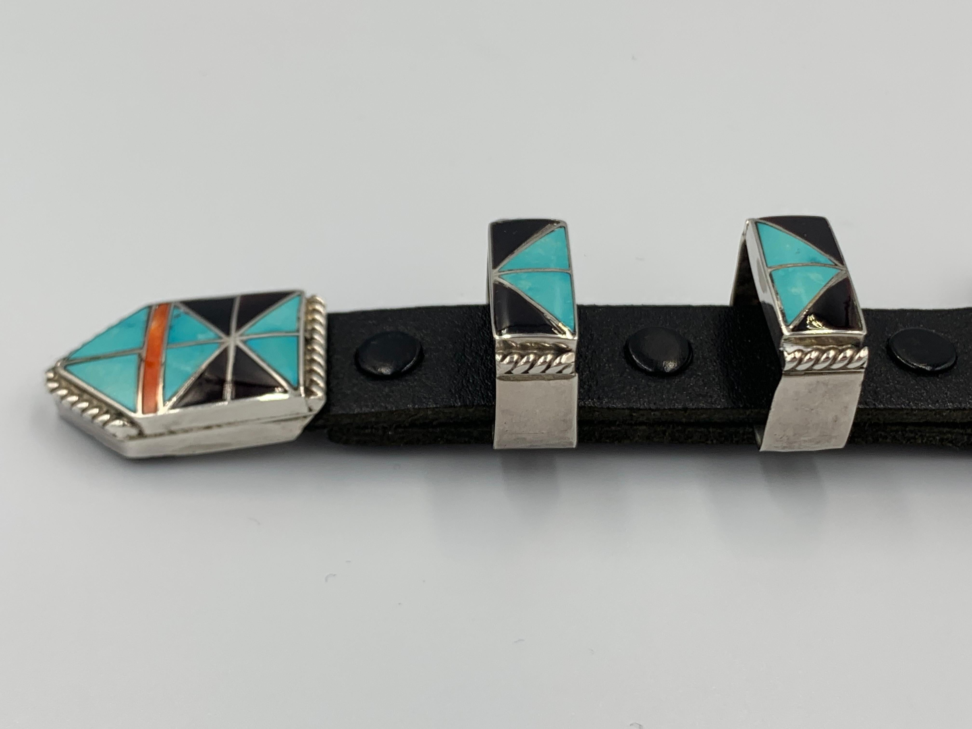 4-teiliges Ranger-Schnallen-Set mit Pferdeintarsien von Lincoln und Helen Zunie, Vintage im Angebot 7