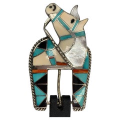 Vintage 4-Piece Ranger Buckle Set with Horse Inlay by Lincoln and Helen Zunie