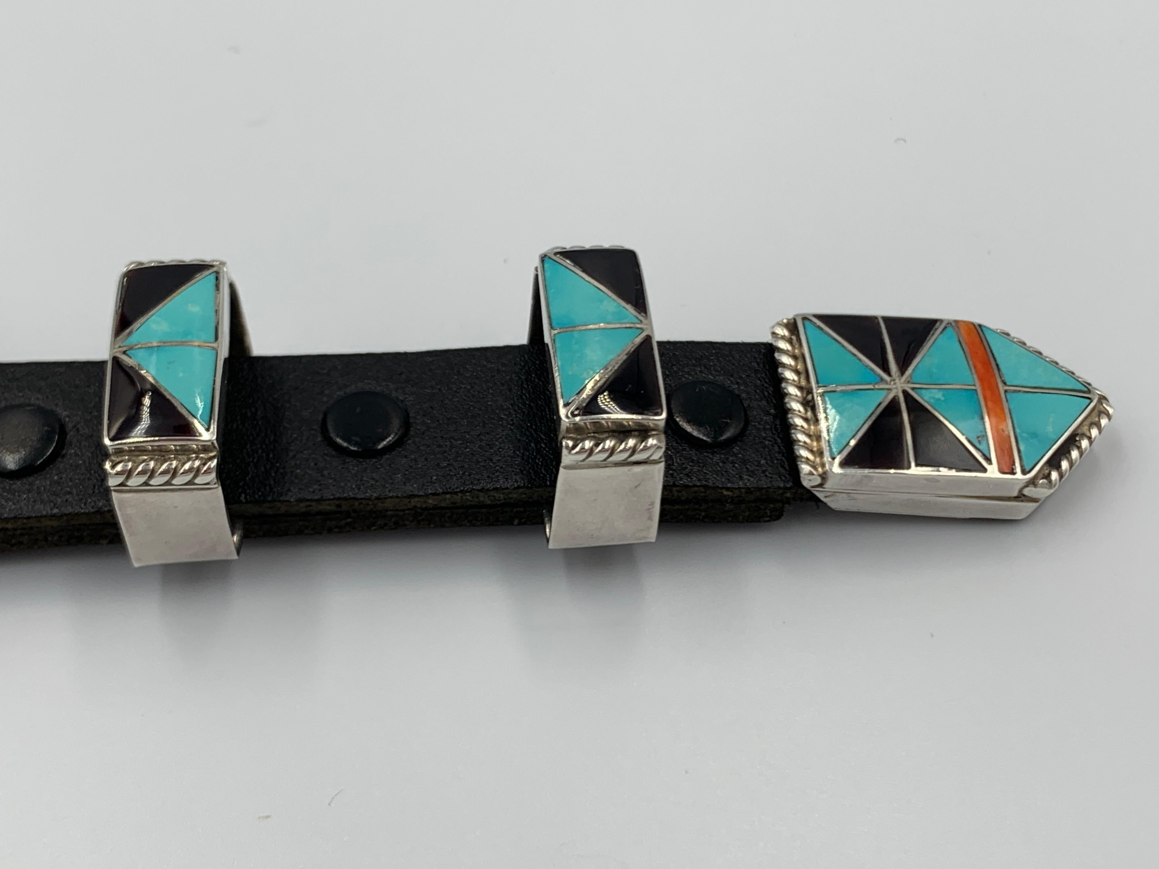 4-teiliges Ranger-Schnallen-Set mit Pferdeintarsien von Lincoln und Helen Zunie, Vintage für Damen oder Herren im Angebot