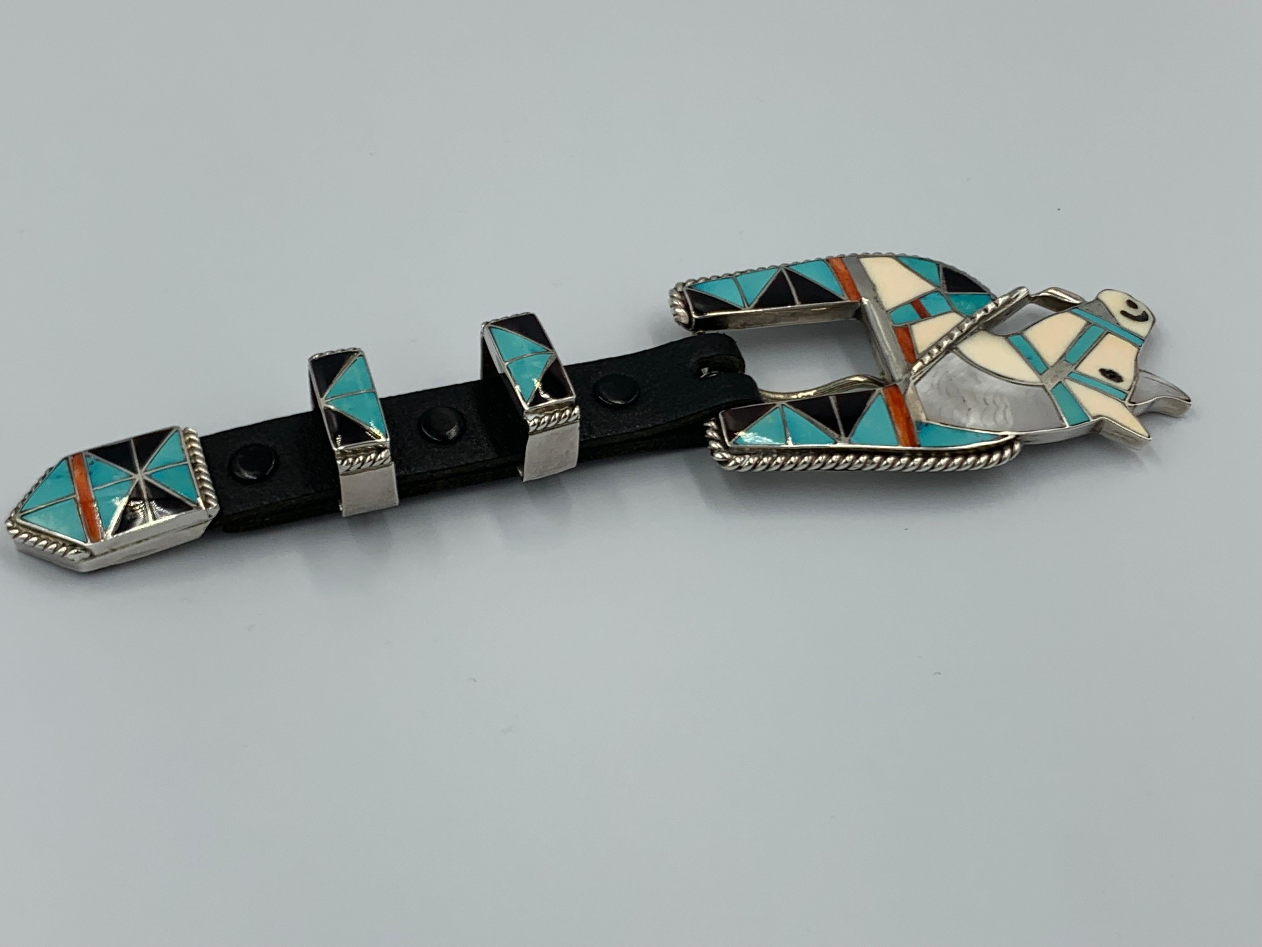 4-teiliges Ranger-Schnallen-Set mit Pferdeintarsien von Lincoln und Helen Zunie, Vintage im Angebot 3