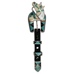 Vintage 4-Piece Ranger Buckle Set with Horse Inlay by Lincoln and Helen Zunie