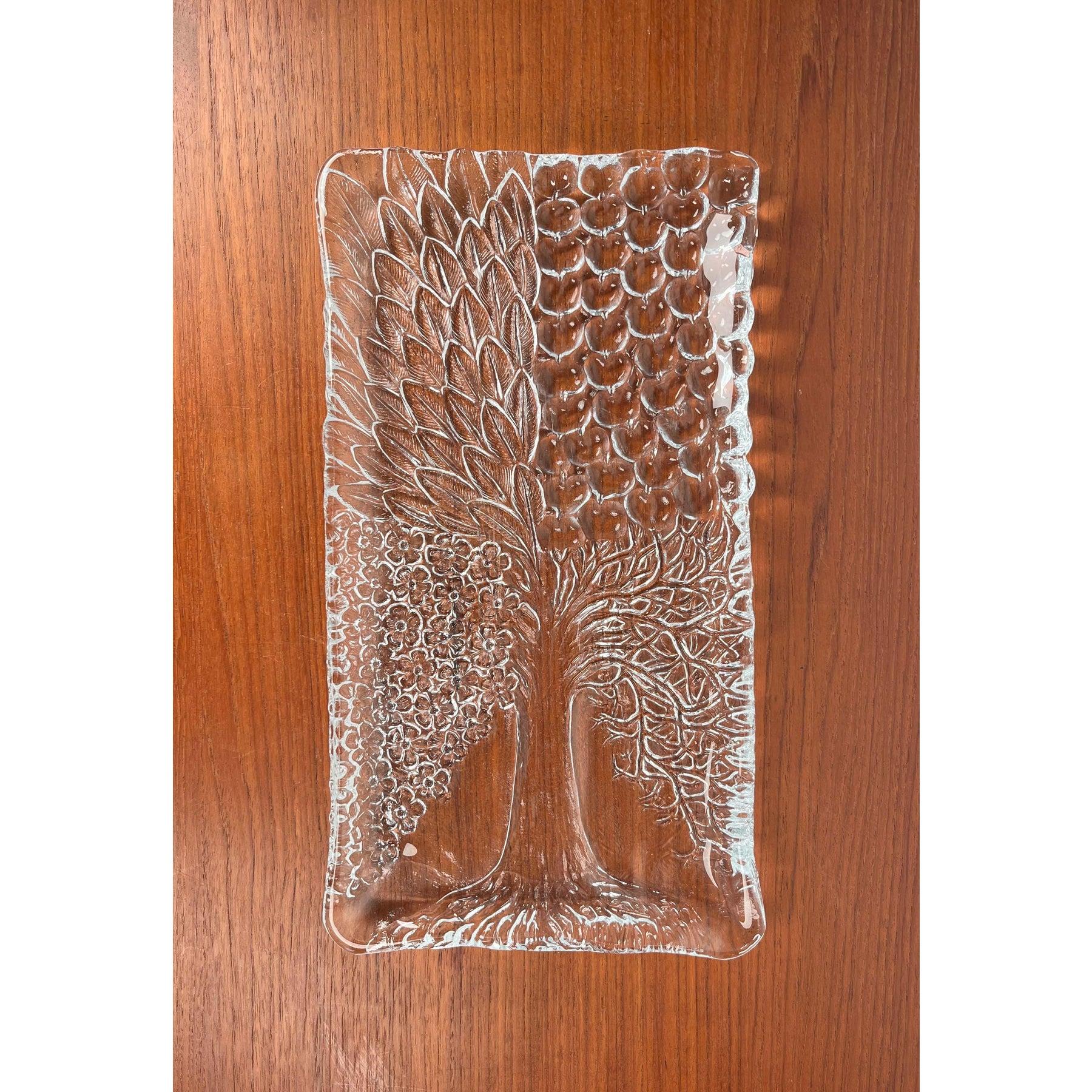 Vintage 4 Jahreszeiten Baum Design Glas Tortenplatte von Riedel Glas, 1970er Jahre (20. Jahrhundert) im Angebot