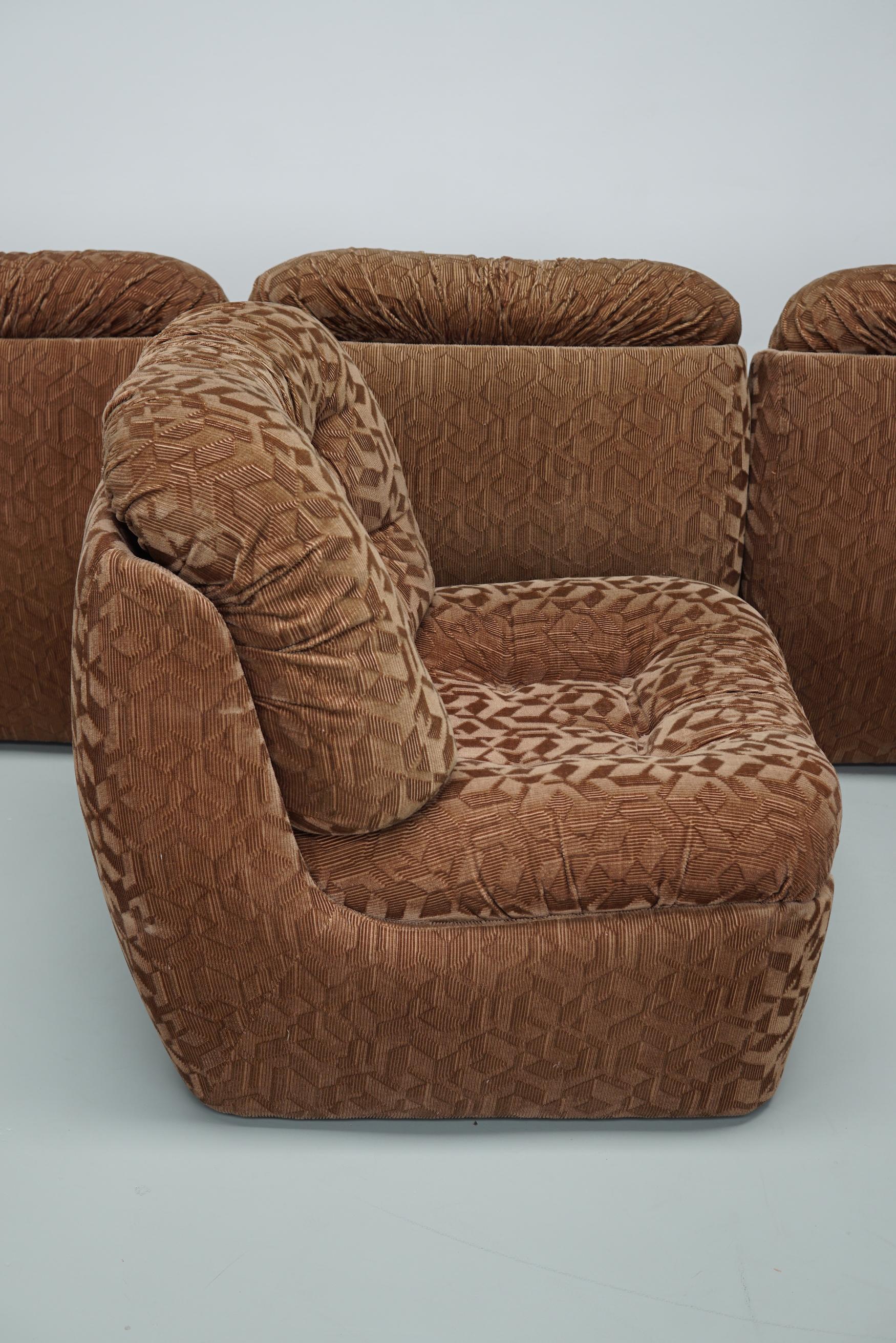 Vintage 4-seat Brown Italian Modular Design Sofa Corduroy, 1970s 5