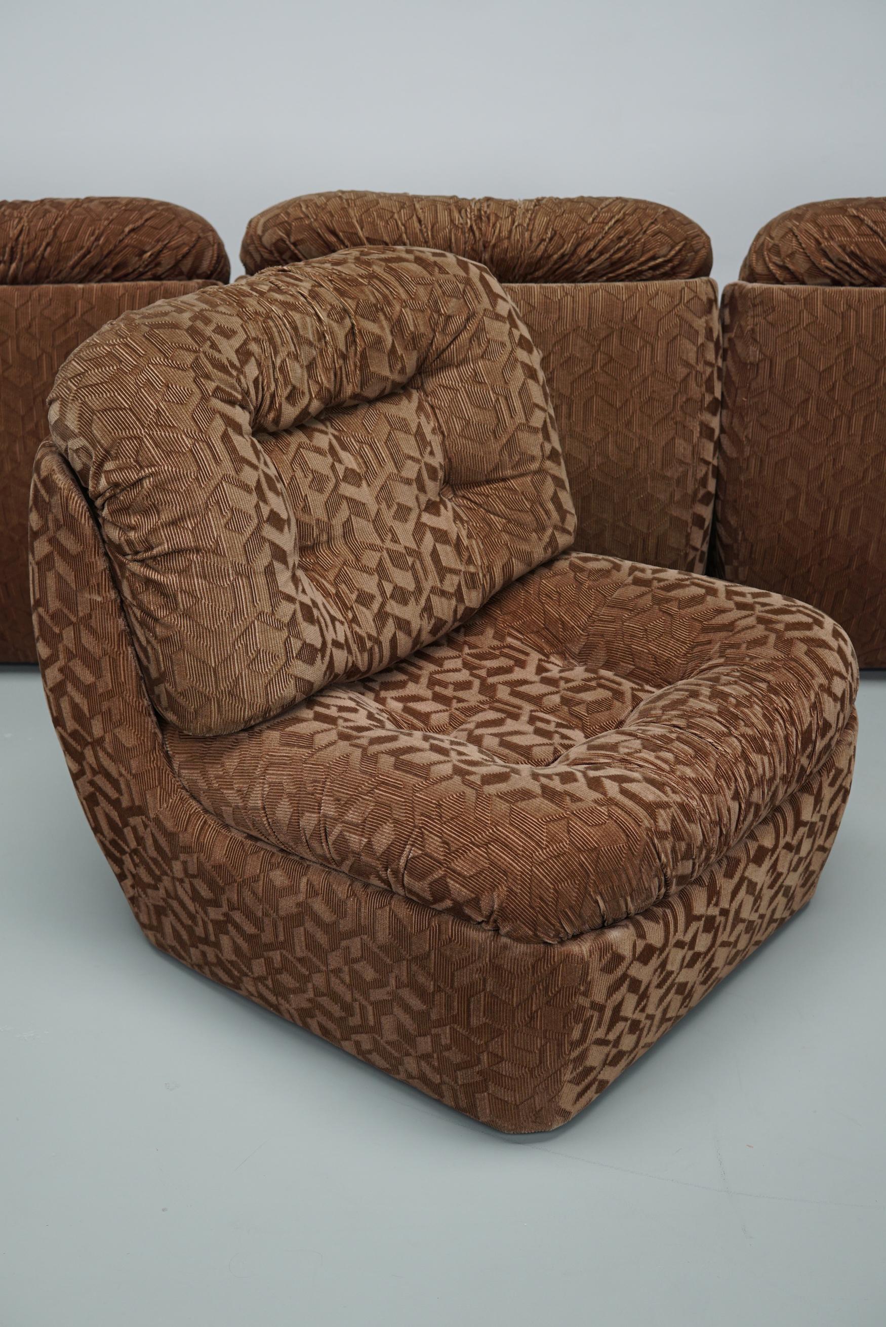 Vintage 4-seat Brown Italian Modular Design Sofa Corduroy, 1970s 6