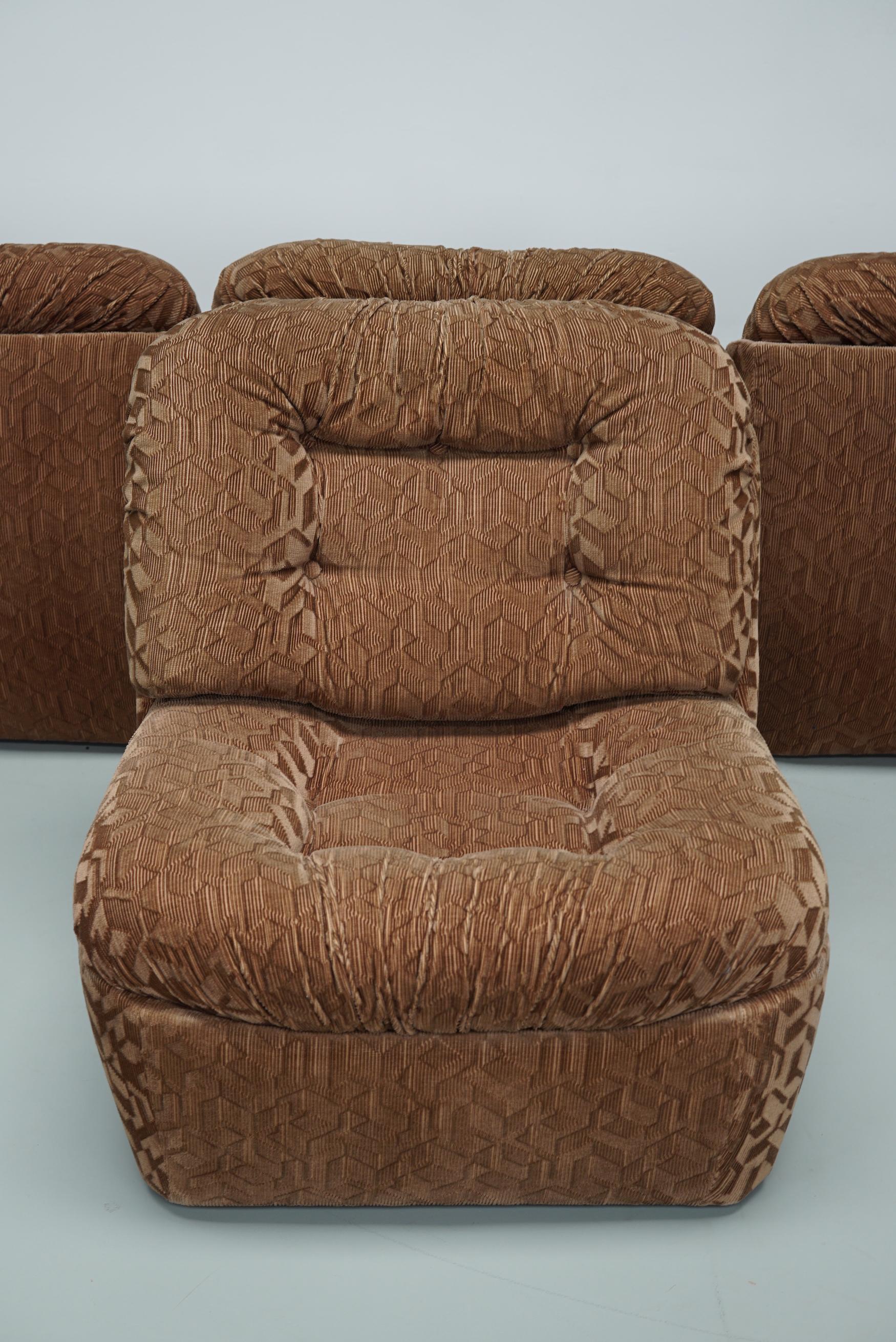 Vintage 4-seat Brown Italian Modular Design Sofa Corduroy, 1970s 7