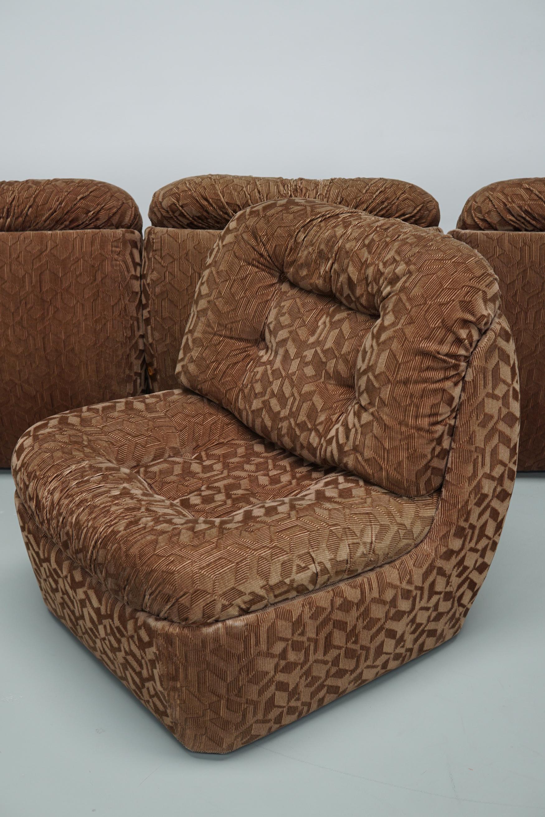 Vintage 4-seat Brown Italian Modular Design Sofa Corduroy, 1970s 8
