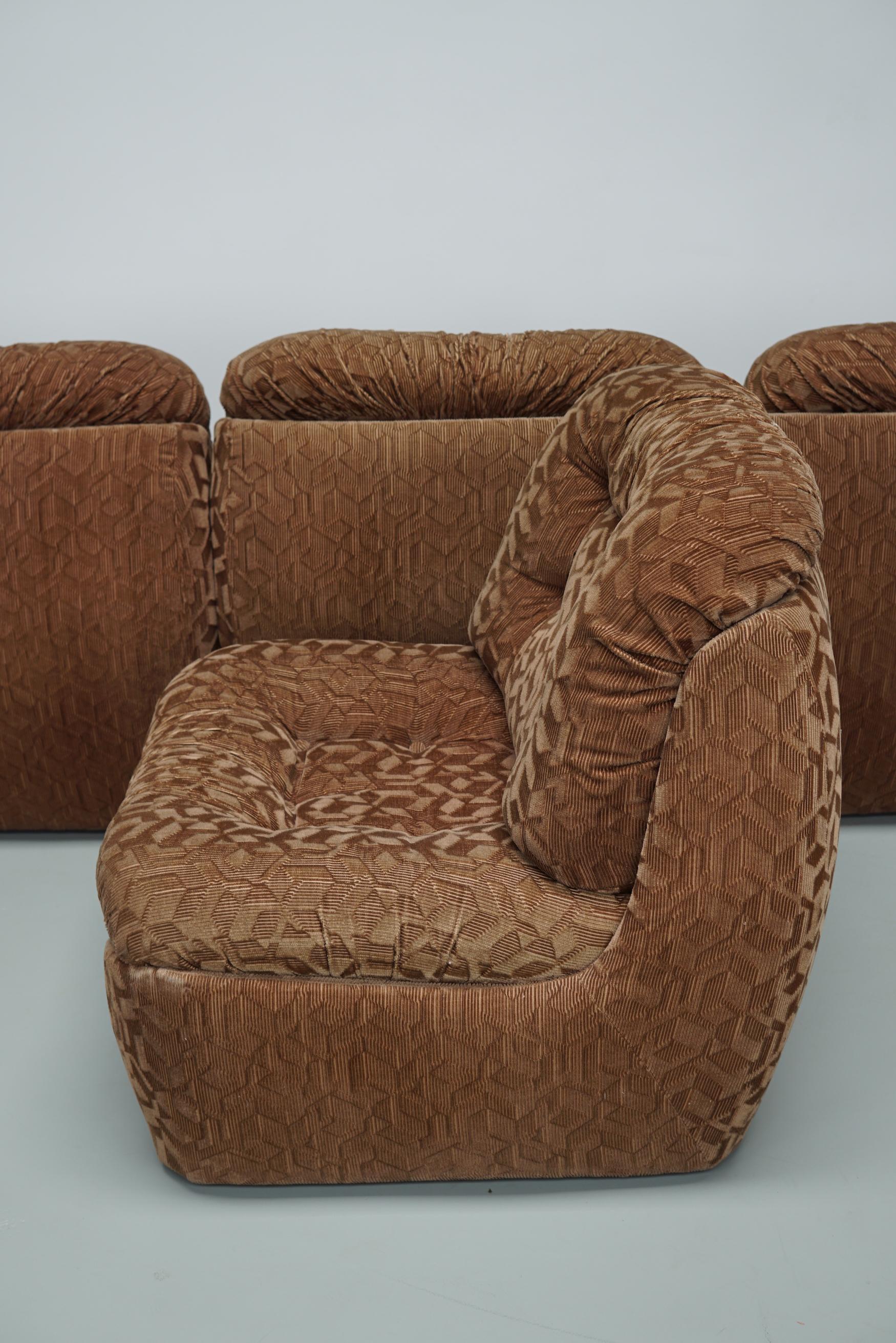 Vintage 4-seat Brown Italian Modular Design Sofa Corduroy, 1970s 9