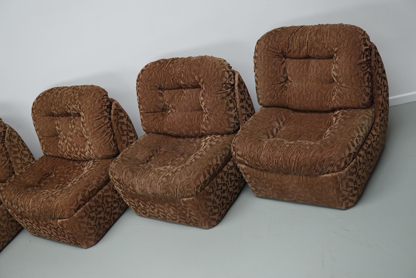 Mid-Century Modern Vintage 4-seat Brown Italian Modular Design Sofa Corduroy, 1970s