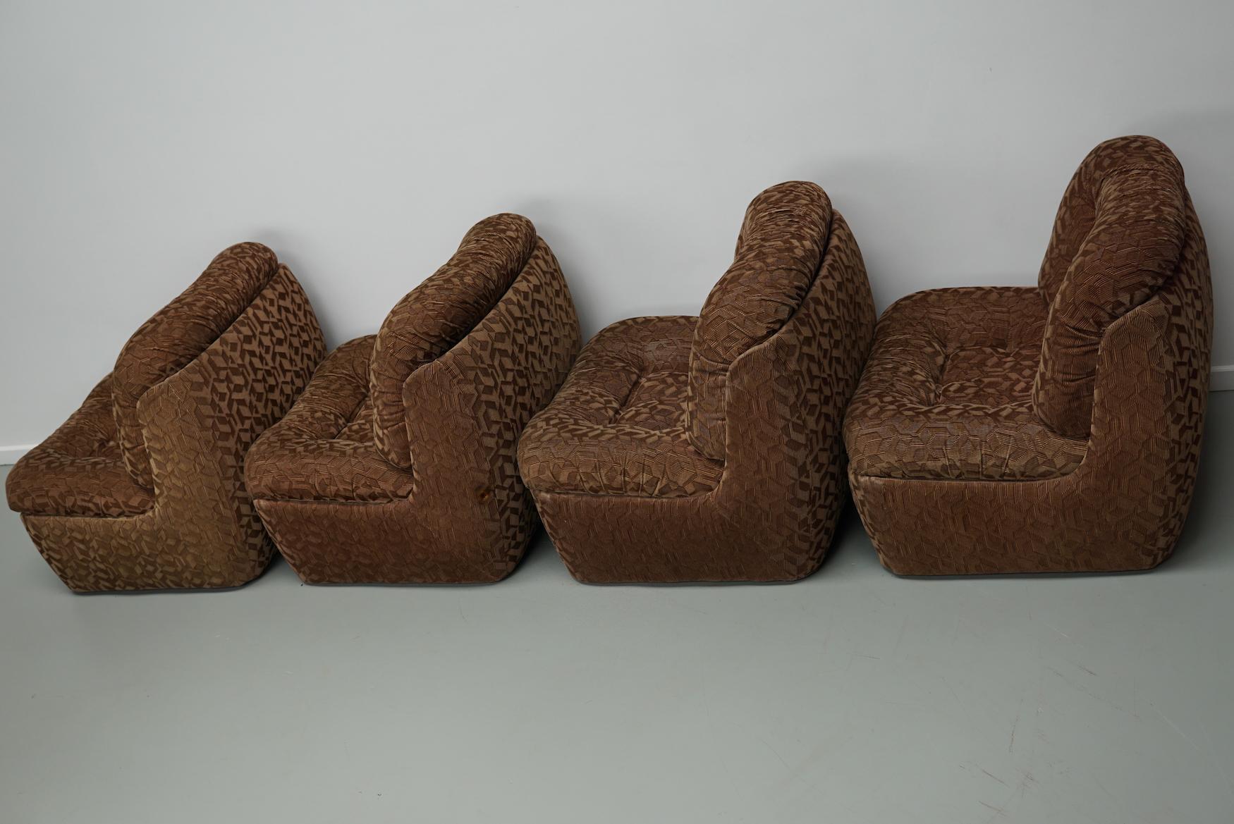 Vintage 4-seat Brown Italian Modular Design Sofa Corduroy, 1970s In Good Condition In Nijmegen, NL