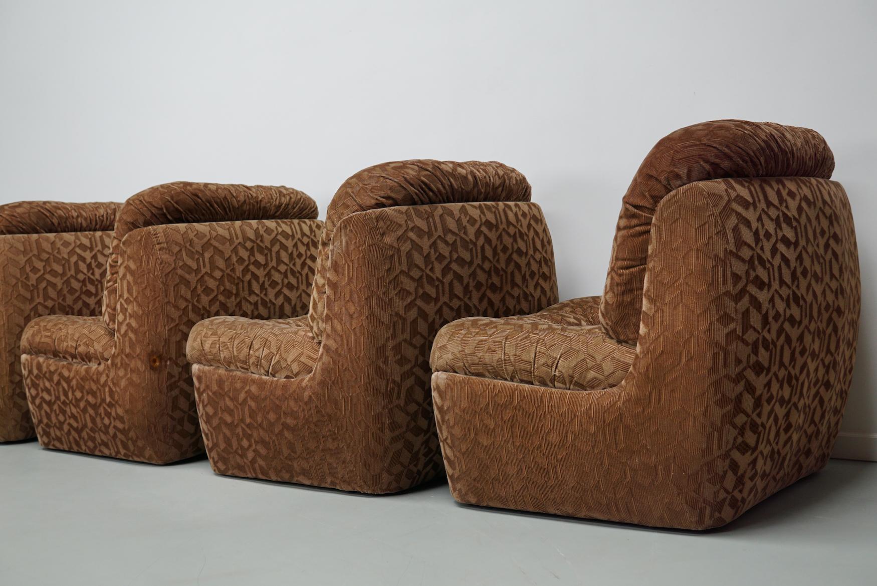 Late 20th Century Vintage 4-seat Brown Italian Modular Design Sofa Corduroy, 1970s