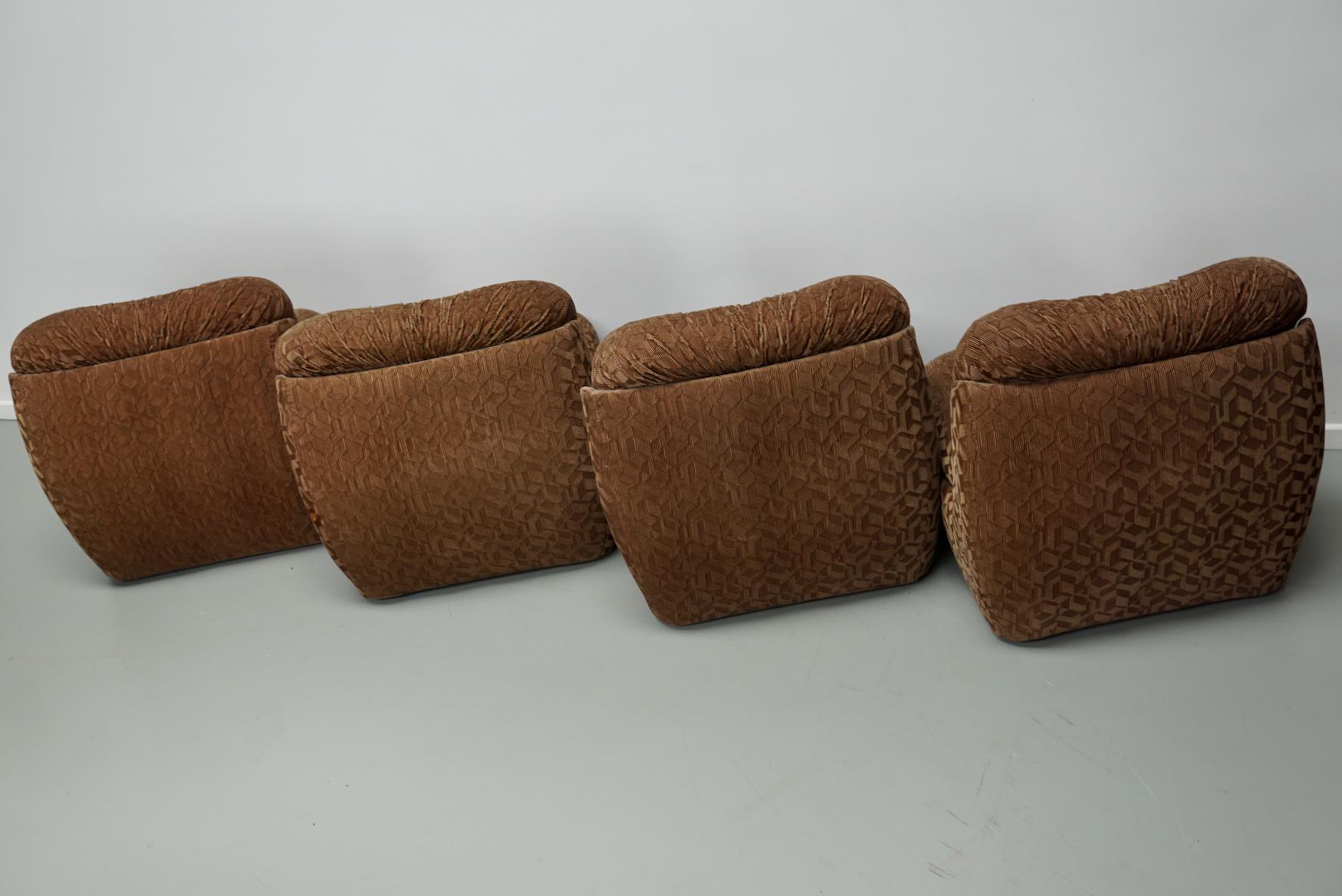 Fabric Vintage 4-seat Brown Italian Modular Design Sofa Corduroy, 1970s