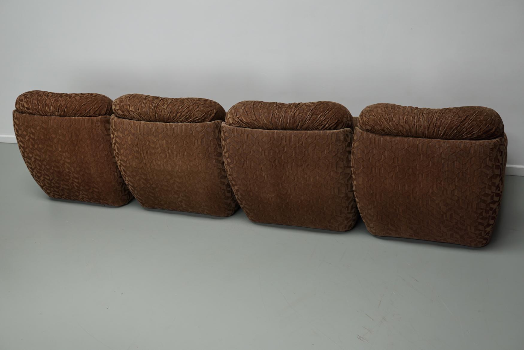 Vintage 4-seat Brown Italian Modular Design Sofa Corduroy, 1970s 1