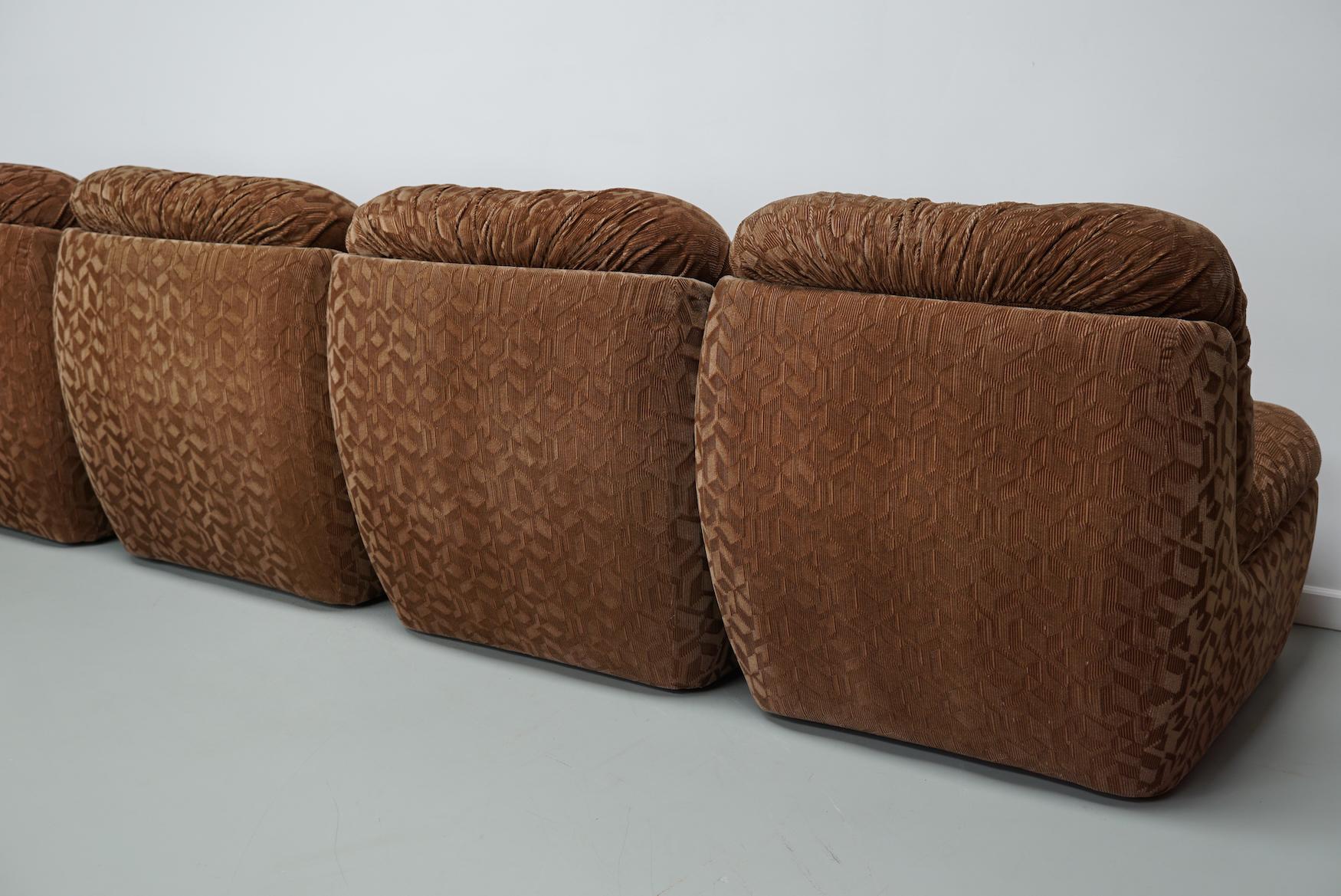 Vintage 4-seat Brown Italian Modular Design Sofa Corduroy, 1970s 2