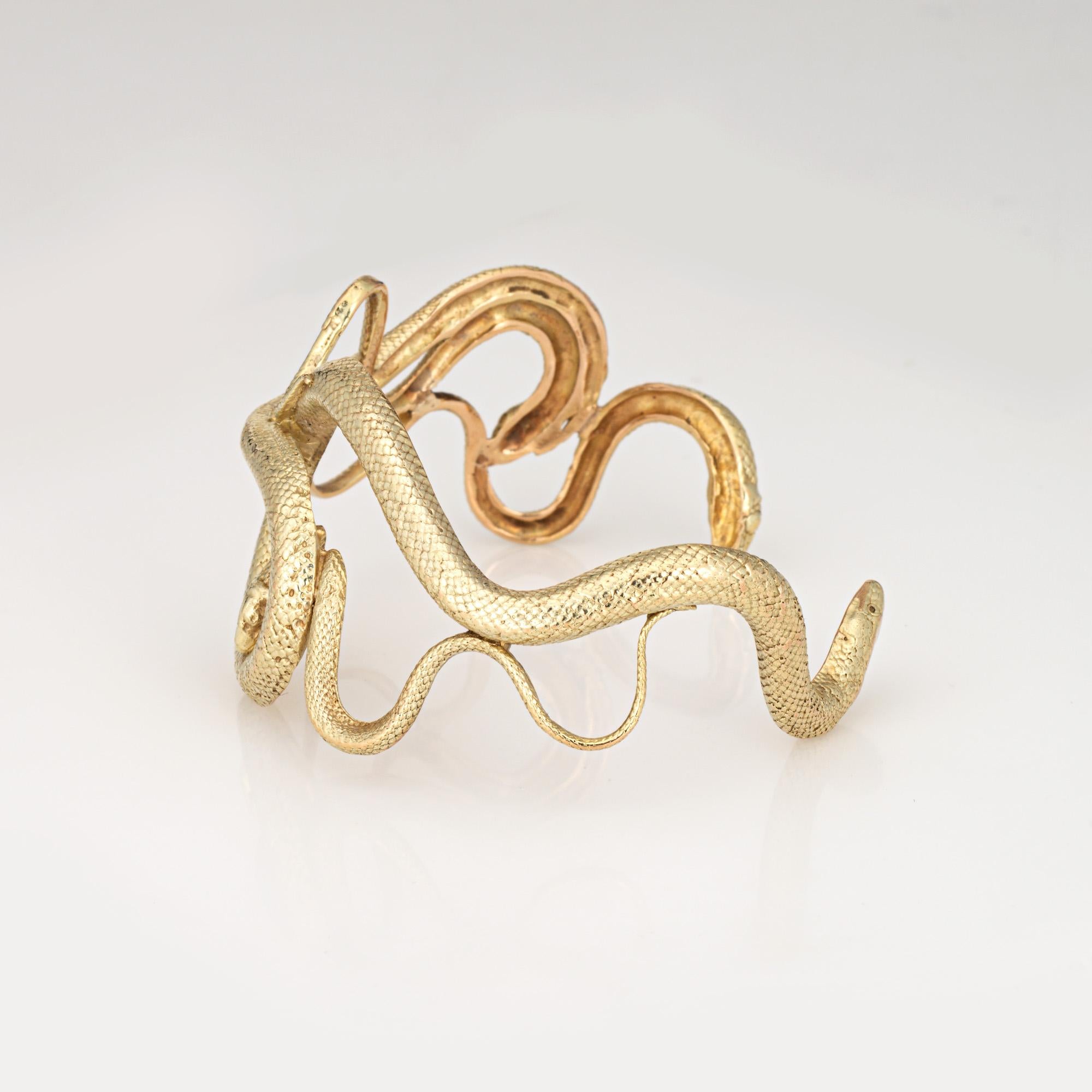 Modern Vintage 4 Snake Cuff Bracelet 18k Yellow Gold Serpent Jewelry Fine Estate
