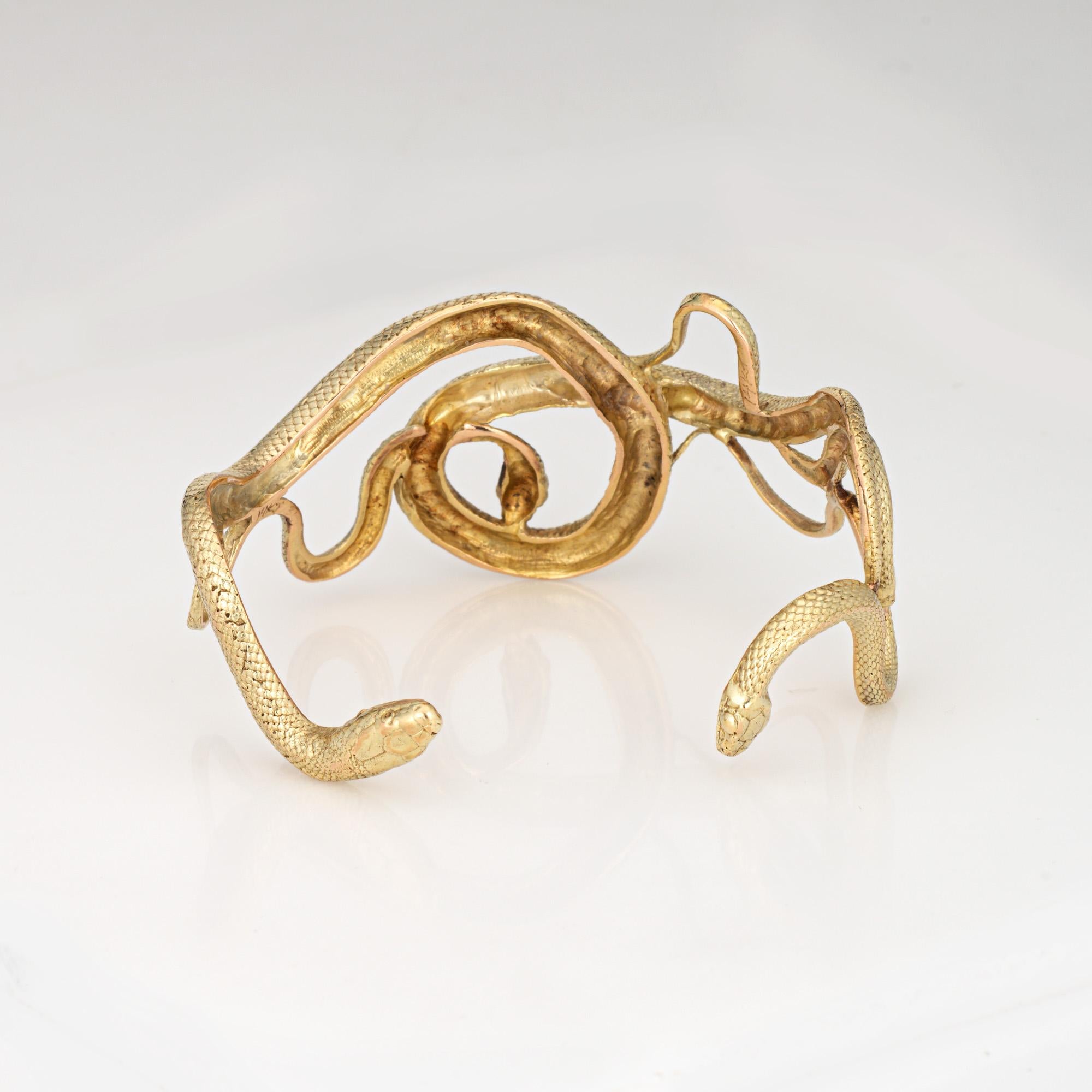 Vintage 4 Snake Cuff Bracelet 18k Yellow Gold Serpent Jewelry Fine Estate In Good Condition In Torrance, CA