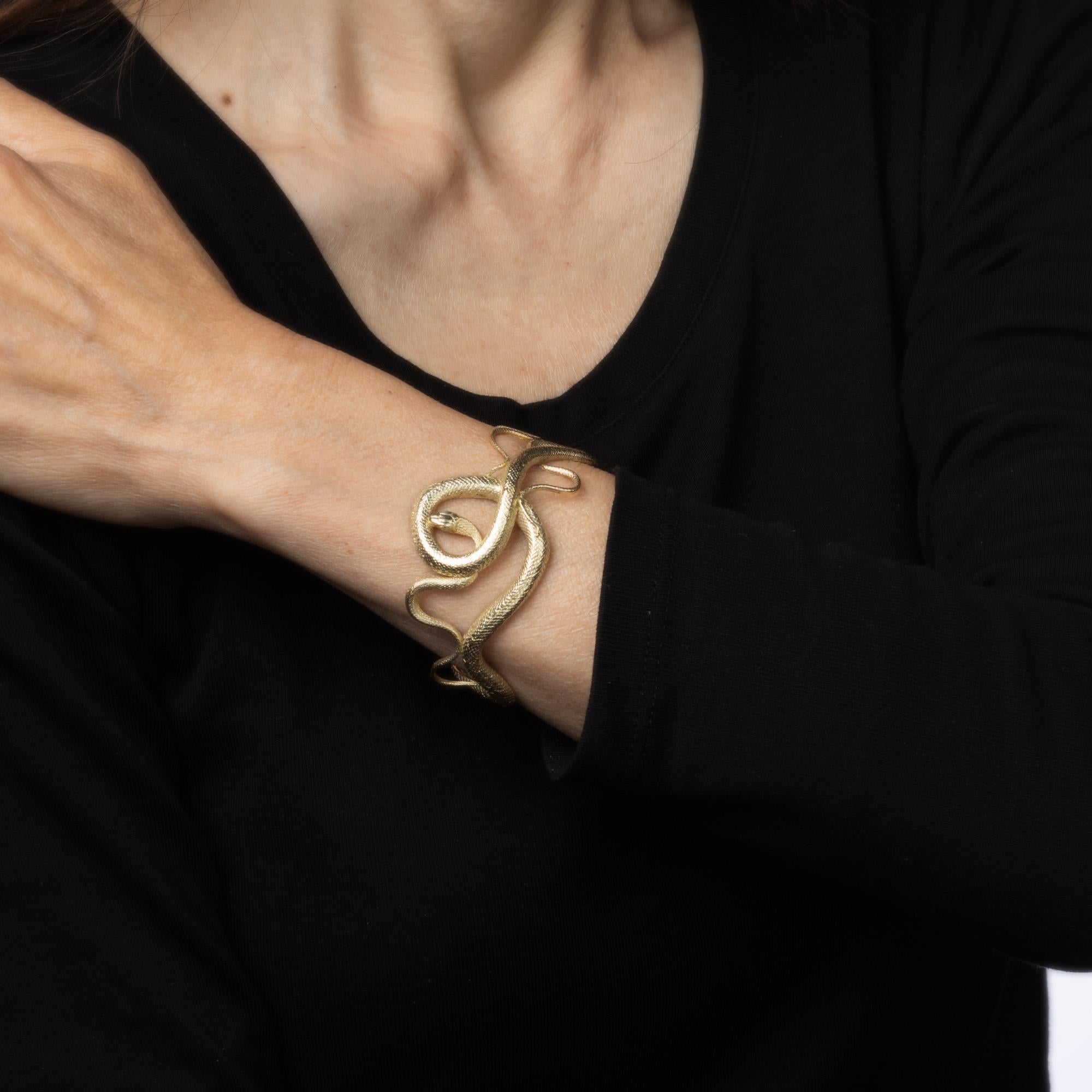 Women's Vintage 4 Snake Cuff Bracelet 18k Yellow Gold Serpent Jewelry Fine Estate
