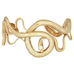 Vintage 4 Snake Cuff Bracelet 18k Yellow Gold Serpent Jewelry Fine Estate