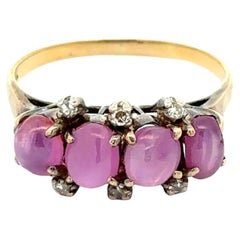 Vintage 4 Star Ruby and Diamond Gold Ring