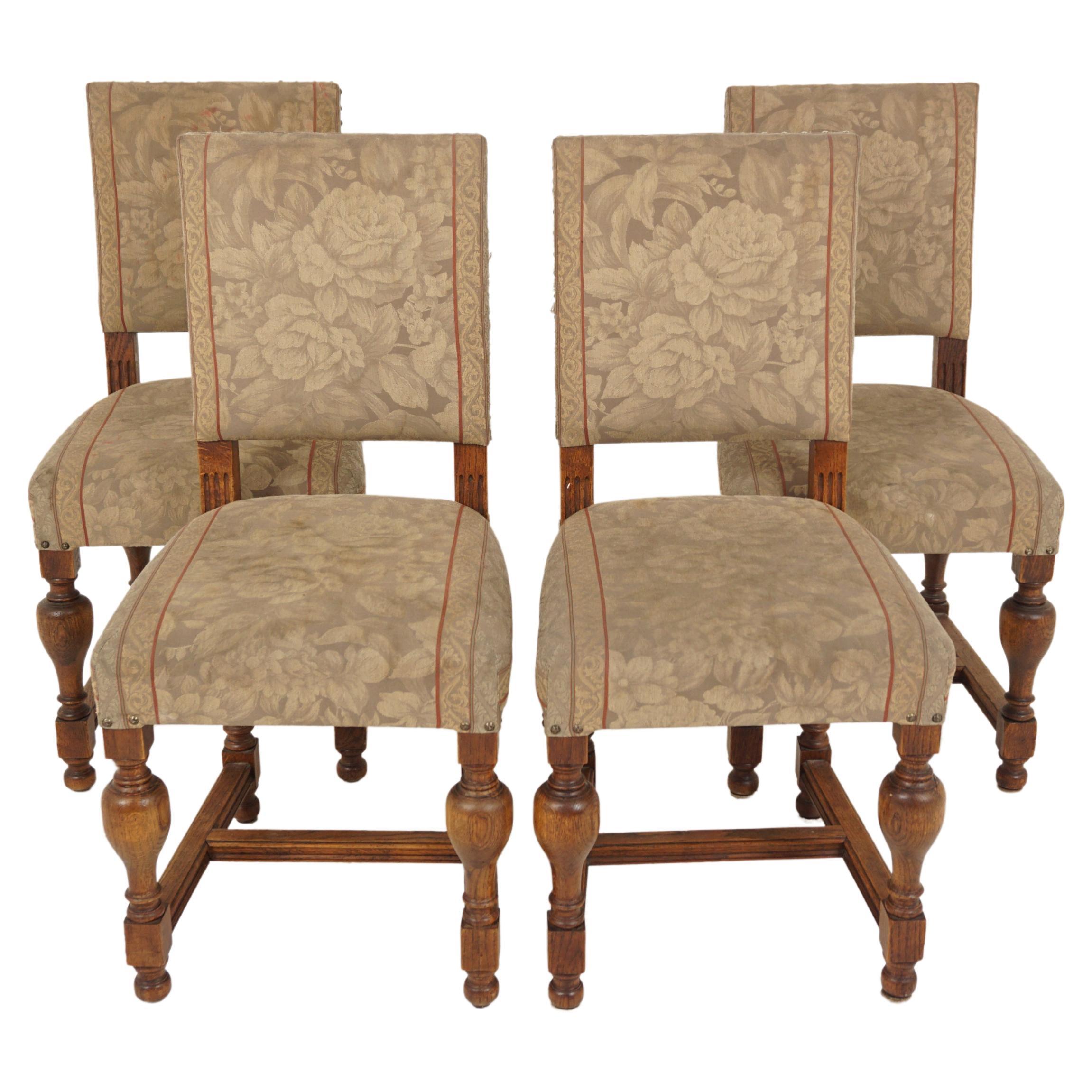 Vintage 4 Upholstered Oak Dining Chairs, Scotland 1920, H904 at 1stDibs