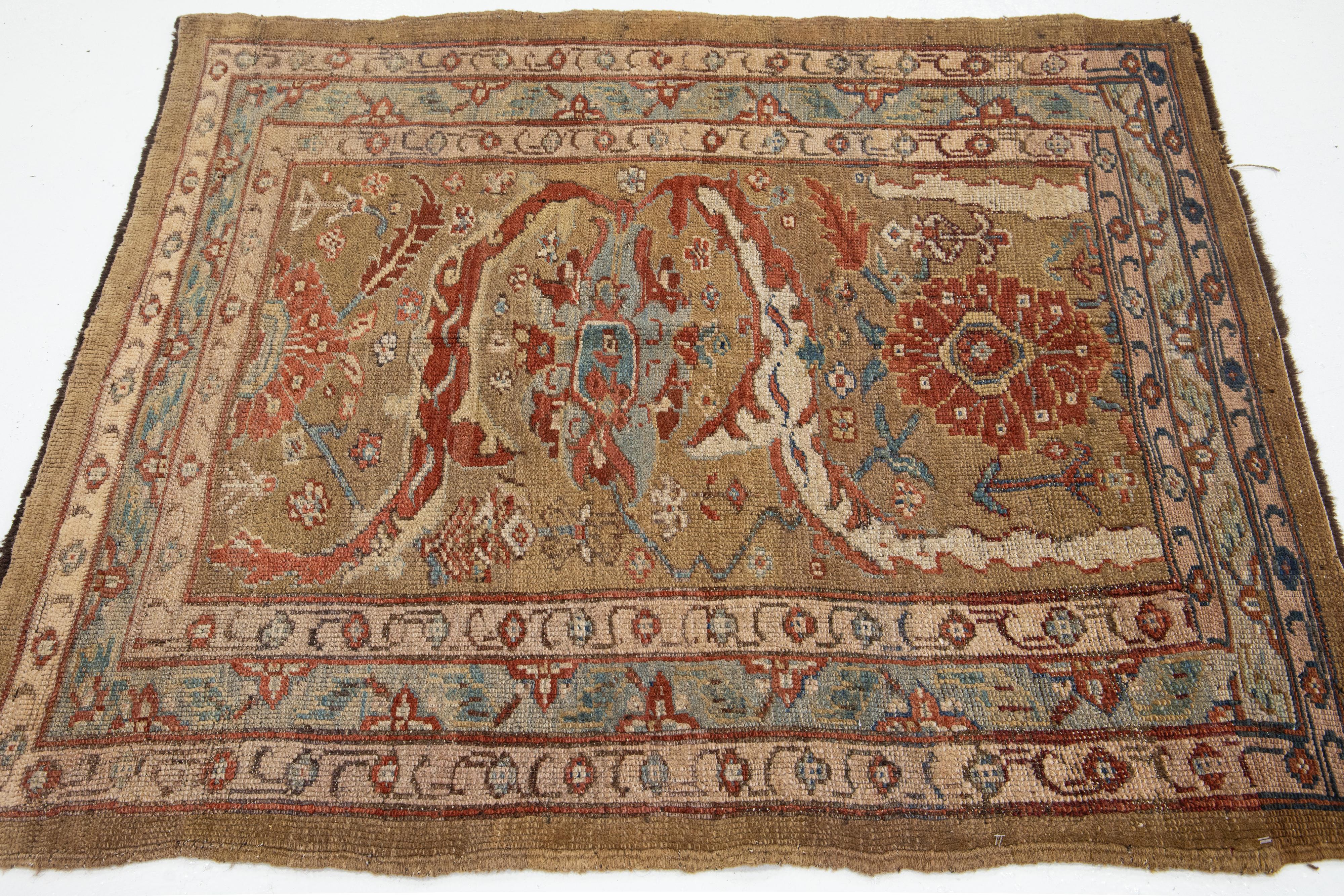 Jahrgang 4 X 4  Bakshaeish Persische Wolle Läufer In Brown Mit Floralem Design (Handgeknüpft) im Angebot