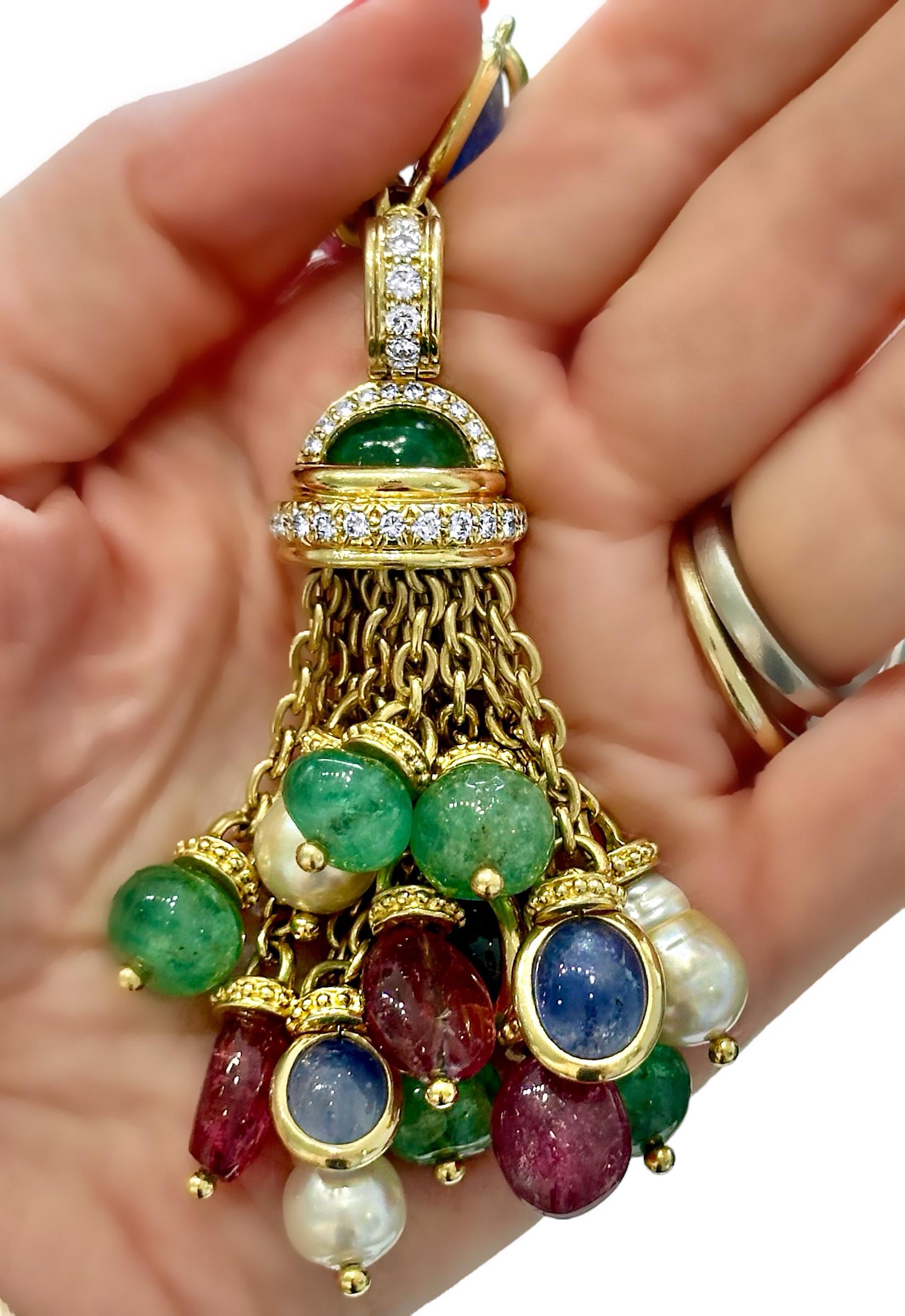 Tambetti Collier vintage de 40 pouces de long en or, diamants et pierres multicolores en vente 4