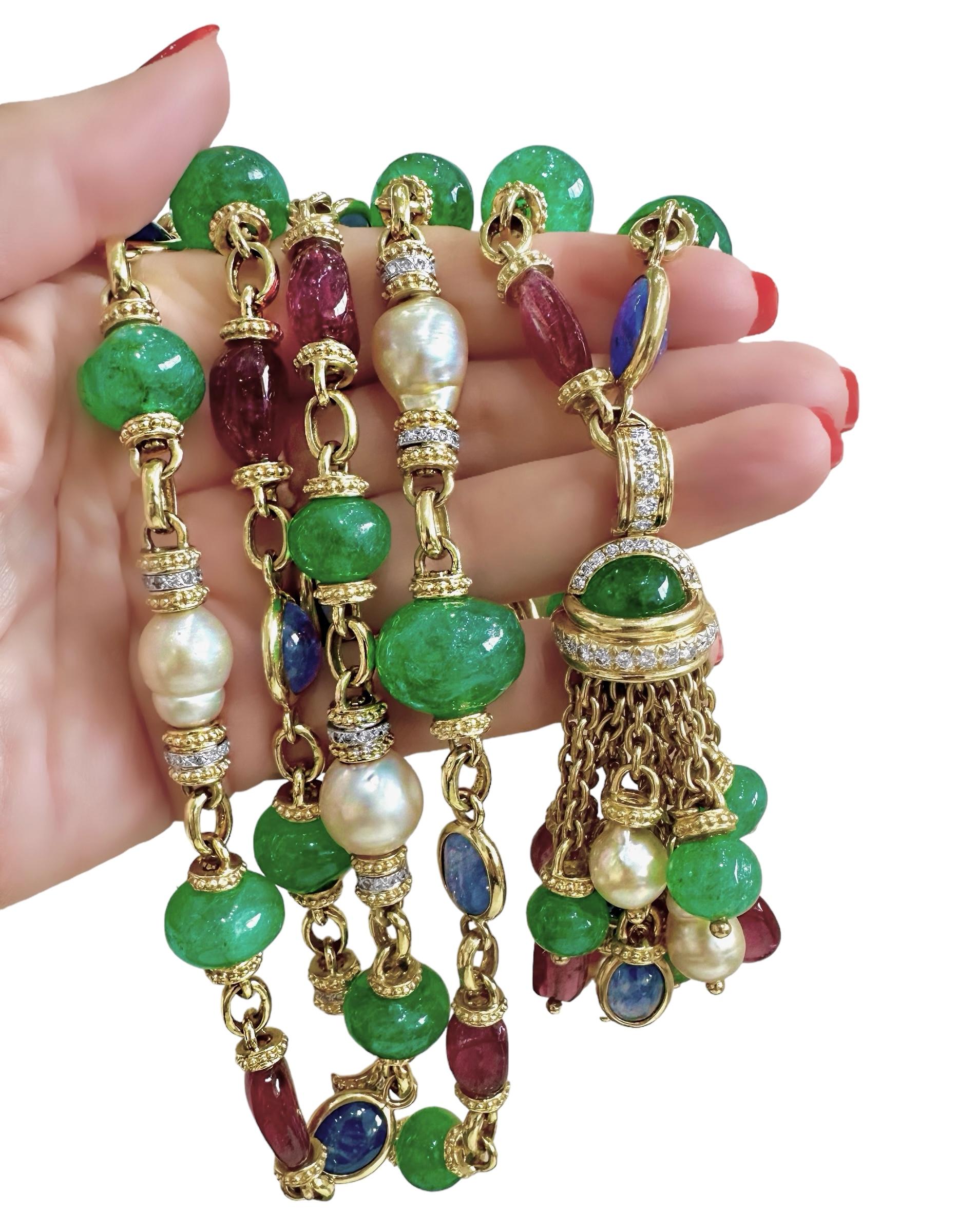 40 Zoll lange Vintage-Halskette aus Gold, Diamanten und mehrfarbigen Steinen von Tambetti im Angebot 5