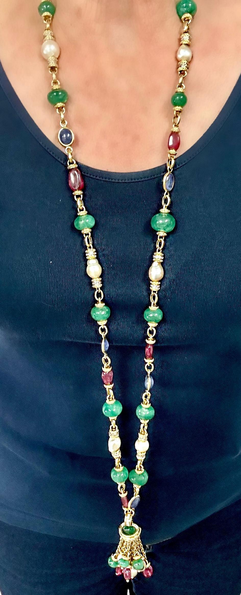 40 Zoll lange Vintage-Halskette aus Gold, Diamanten und mehrfarbigen Steinen von Tambetti im Angebot 6