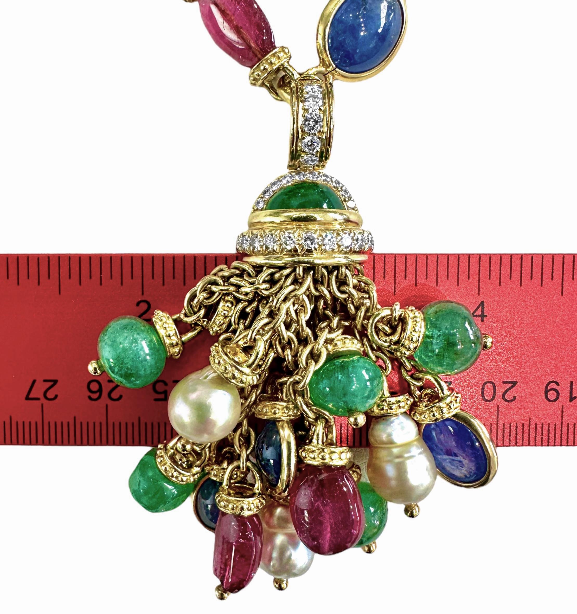 Tambetti Collier vintage de 40 pouces de long en or, diamants et pierres multicolores en vente 1
