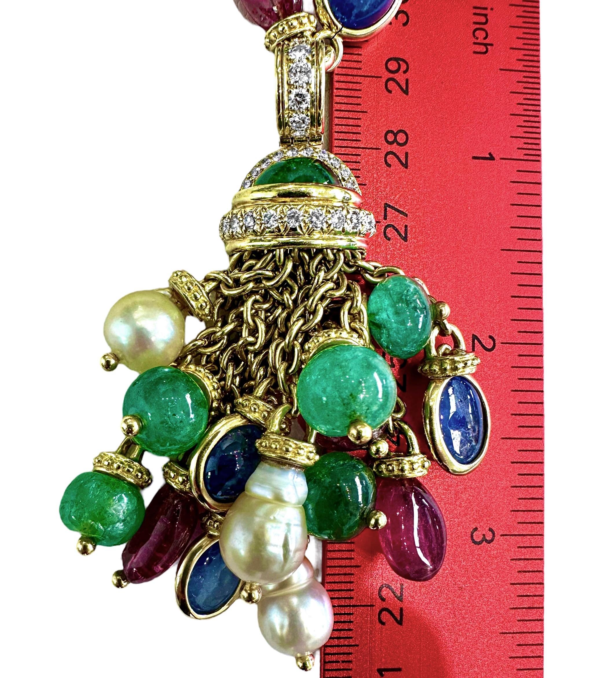 Tambetti Collier vintage de 40 pouces de long en or, diamants et pierres multicolores en vente 2
