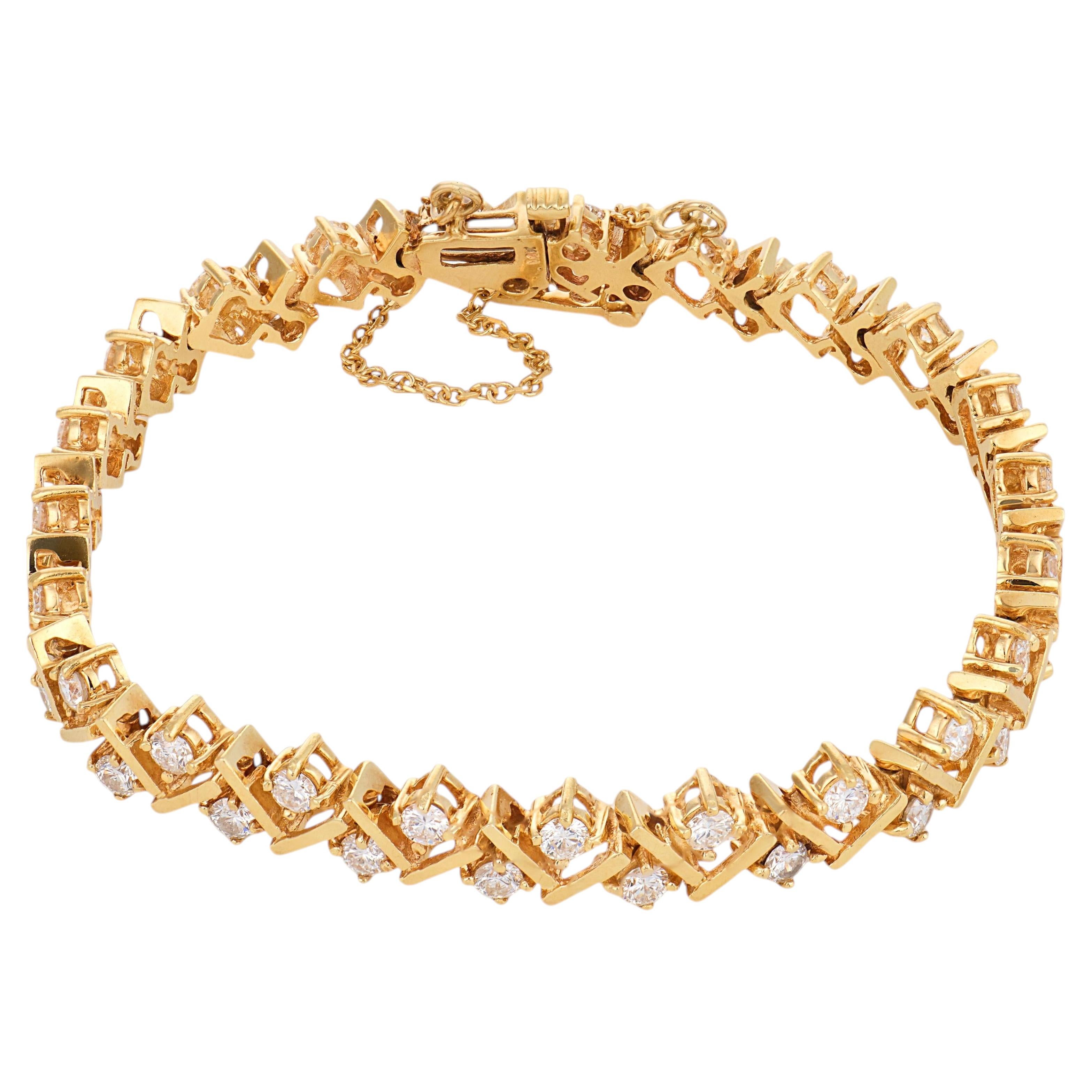 Vintage 4.00 carat diamond 14k yellow gold bracelet